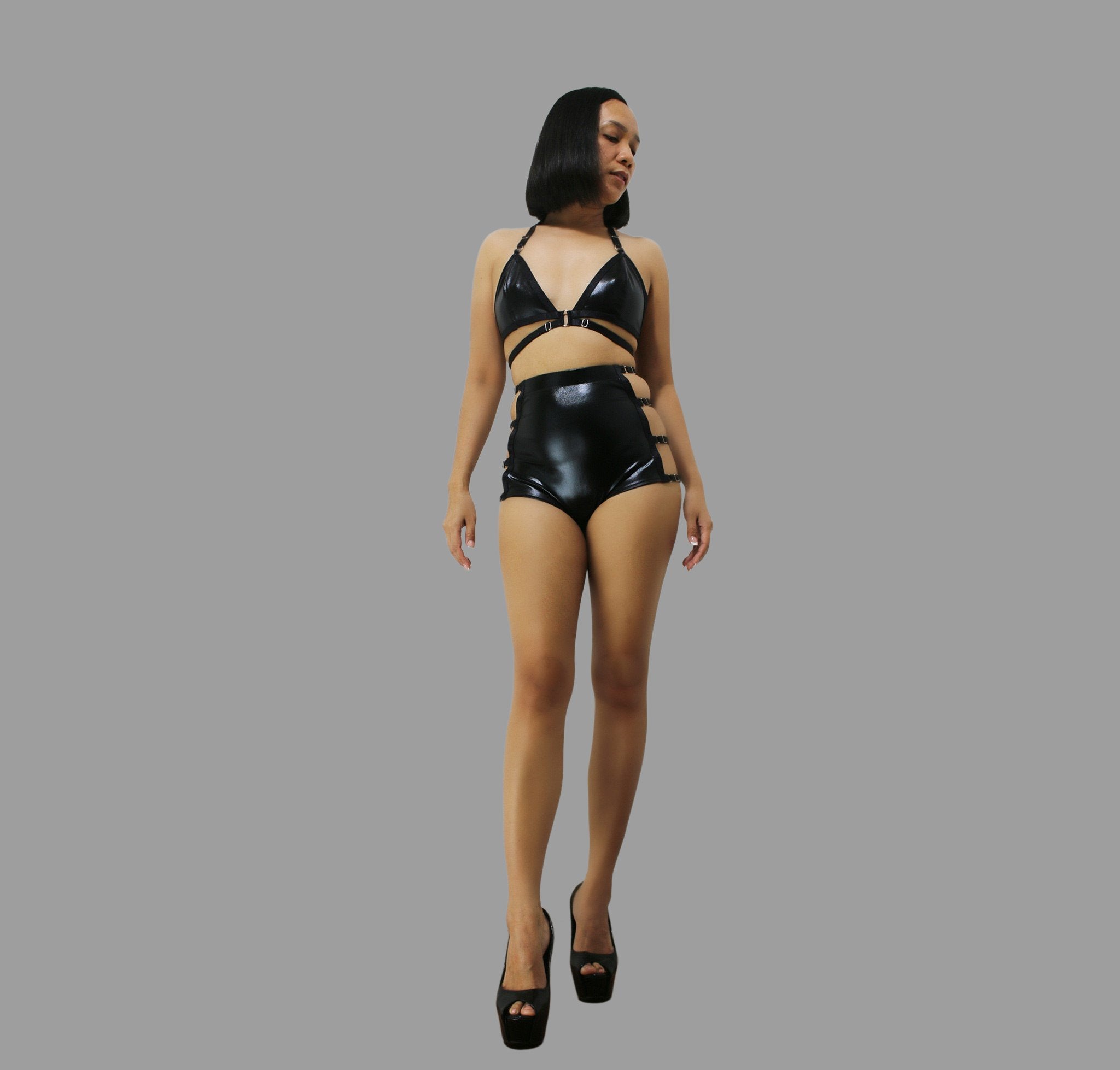 Erotic lingerie sexy black hot pants dance rave fetish wear - Ange Déchu