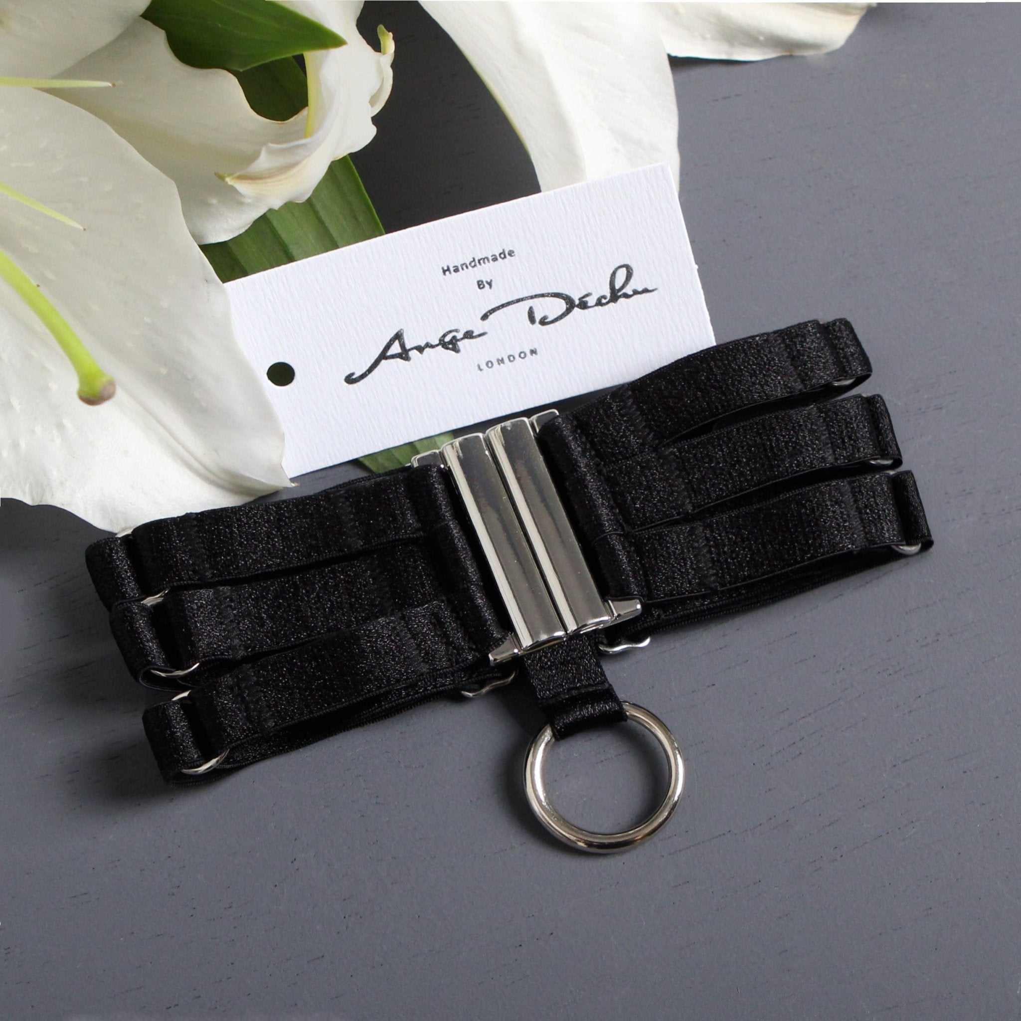 Black strappy choker lingerie sexy boudoir retro goth punk body harness club wear - Ange Déchu