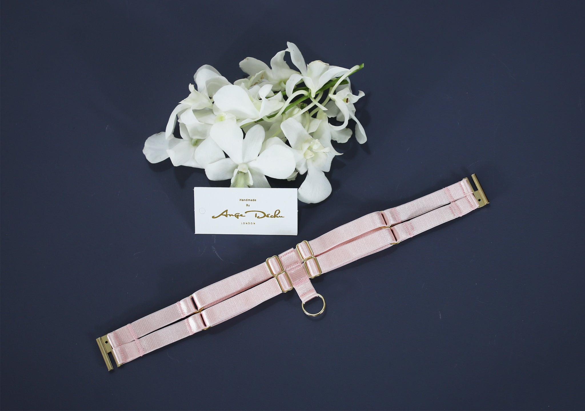 Body harness set in peach pink with choker sexy lingerie bridal garter belt harness garter and suspender boudoir gift for her - Ange Déchu