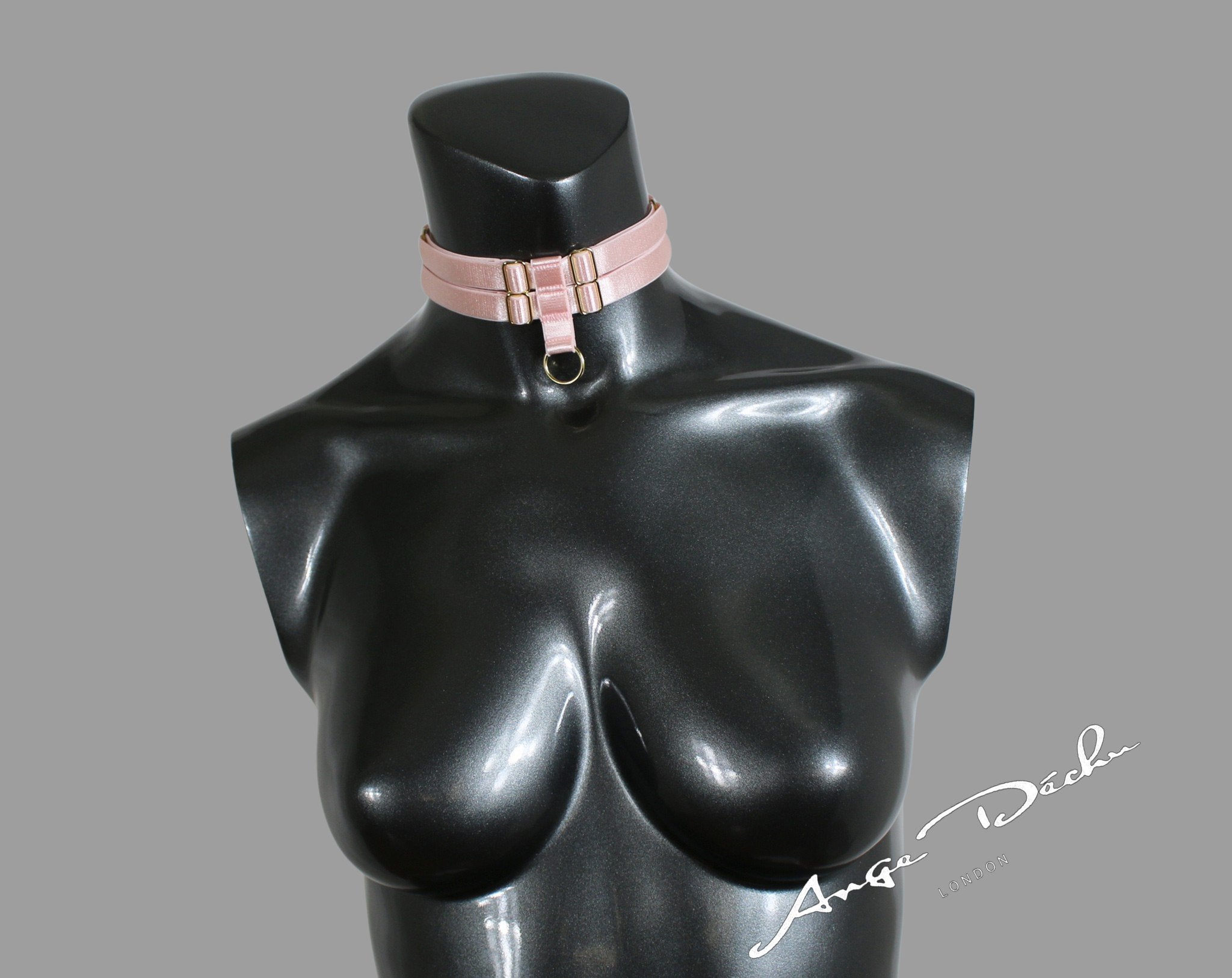 Body harness set in peach pink with choker sexy lingerie bridal garter belt harness garter and suspender boudoir gift for her - Ange Déchu