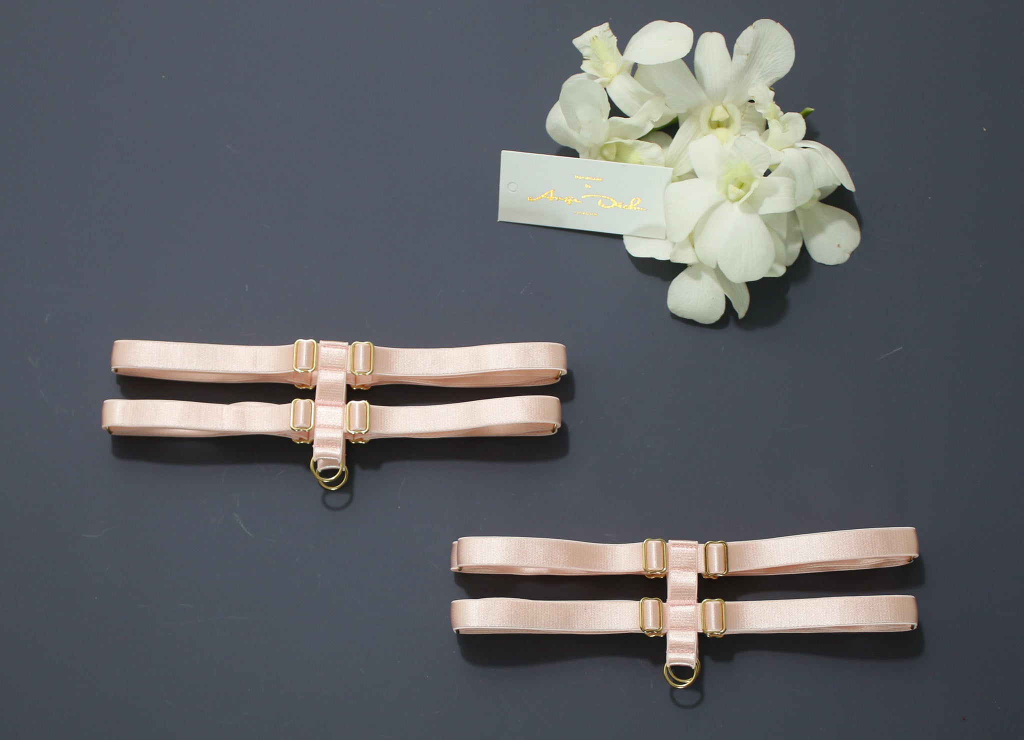 Body harness set in peach pink with choker sexy lingerie bridal garter belt harness garter and suspender boudoir gift for her - Ange Déchu