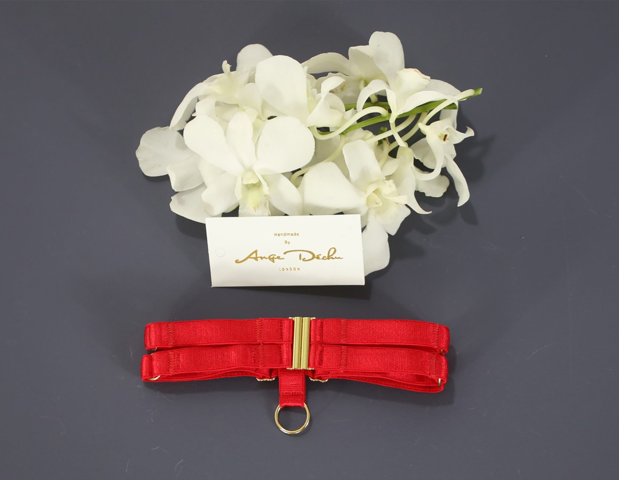 Body harness set in red with choker sexy lingerie bridal garter belt harness garter and suspender boudoir gift for her - Ange Déchu