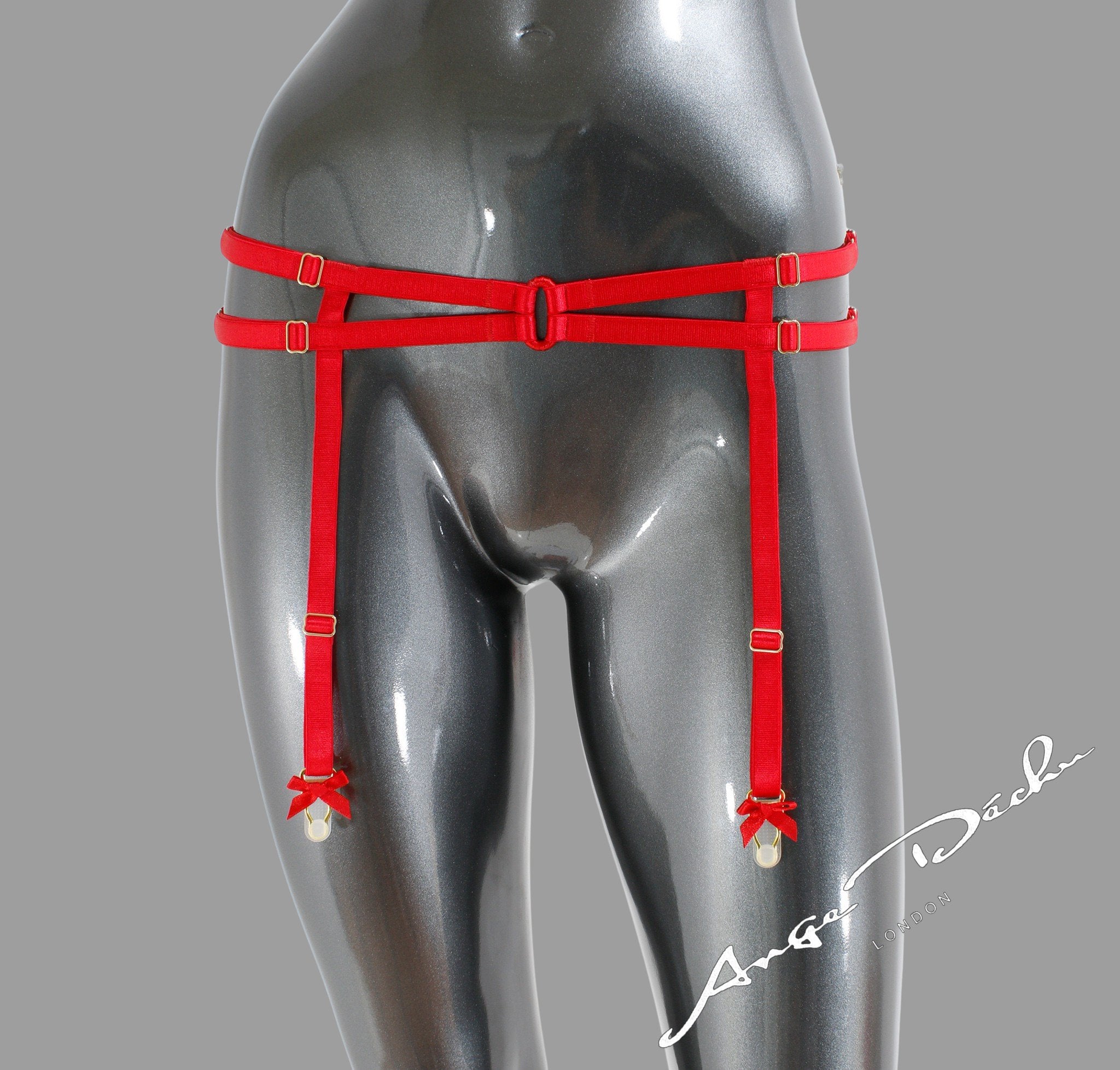 Body harness set in red with choker sexy lingerie bridal garter belt harness garter and suspender boudoir gift for her - Ange Déchu