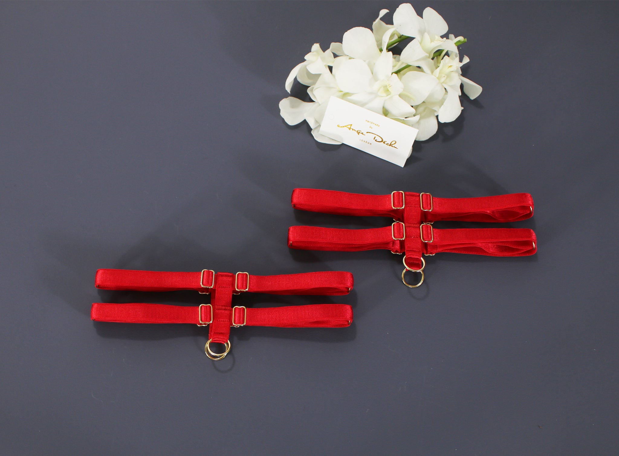 Body harness set in red with choker sexy lingerie bridal garter belt harness garter and suspender boudoir gift for her - Ange Déchu