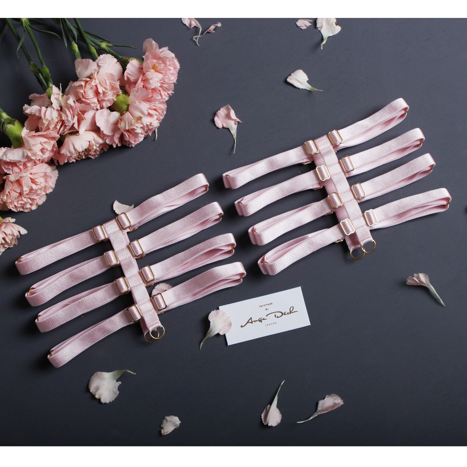 Bridal pink garters strappy pink garters, bridal lingerie by Ange Dechu - Ange Déchu