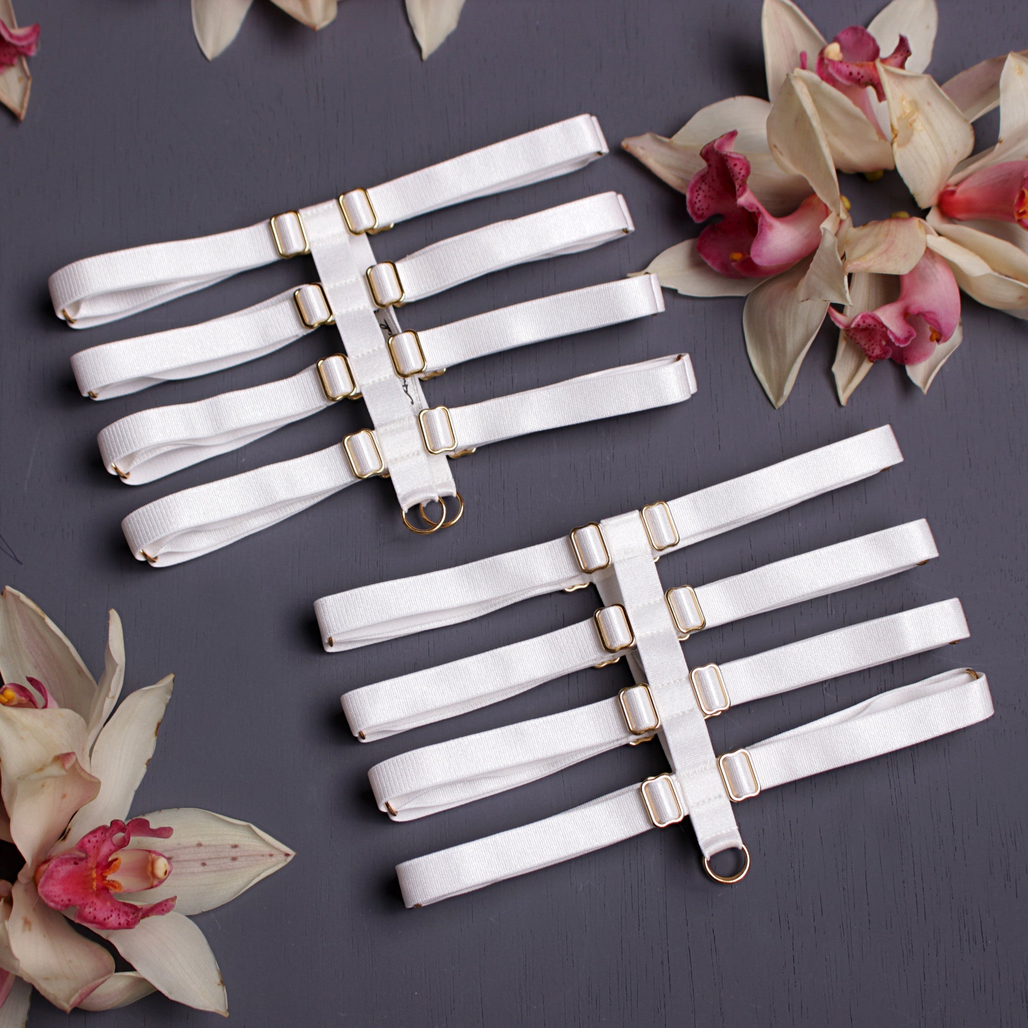 Bridal white garters, Strappy white garters, Bridal lingerie, erotic lingerie by Ange Dechu - Ange Déchu
