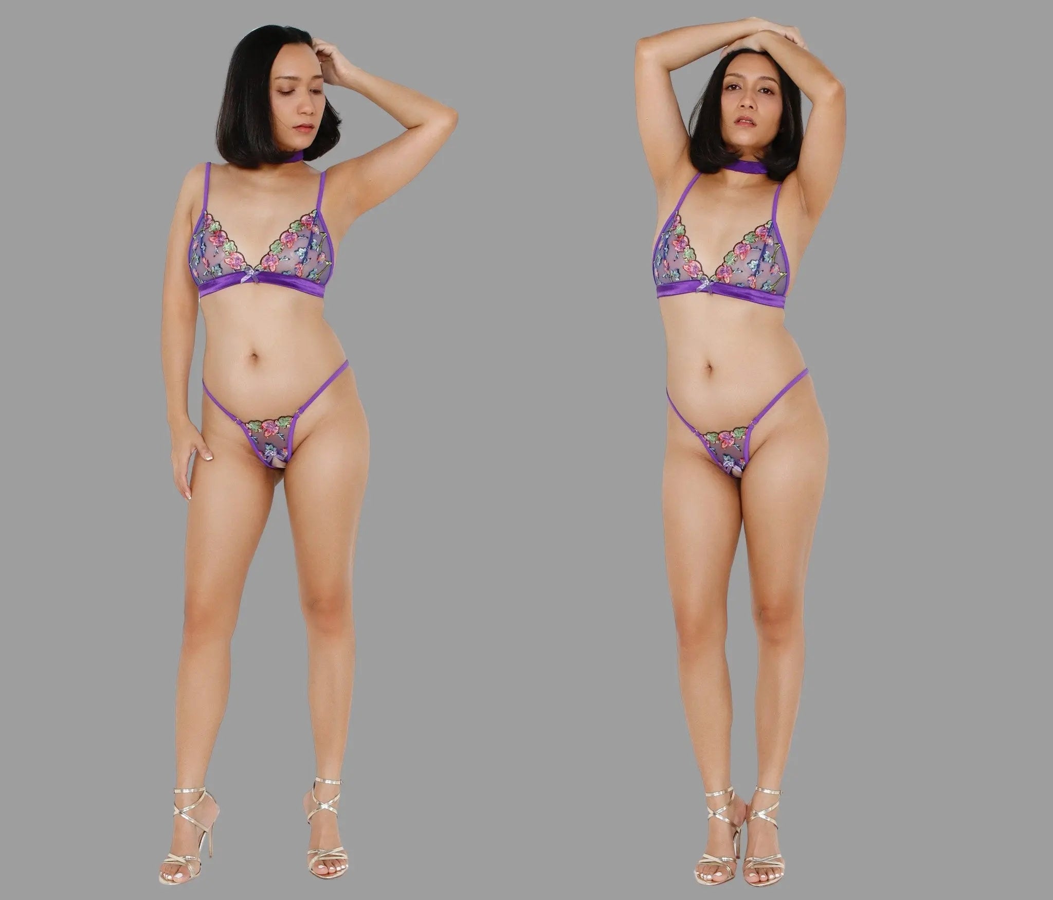Girlfriend lingerie gift set with crotchless G string panties see through lace bralette very sexy - Ange Déchu