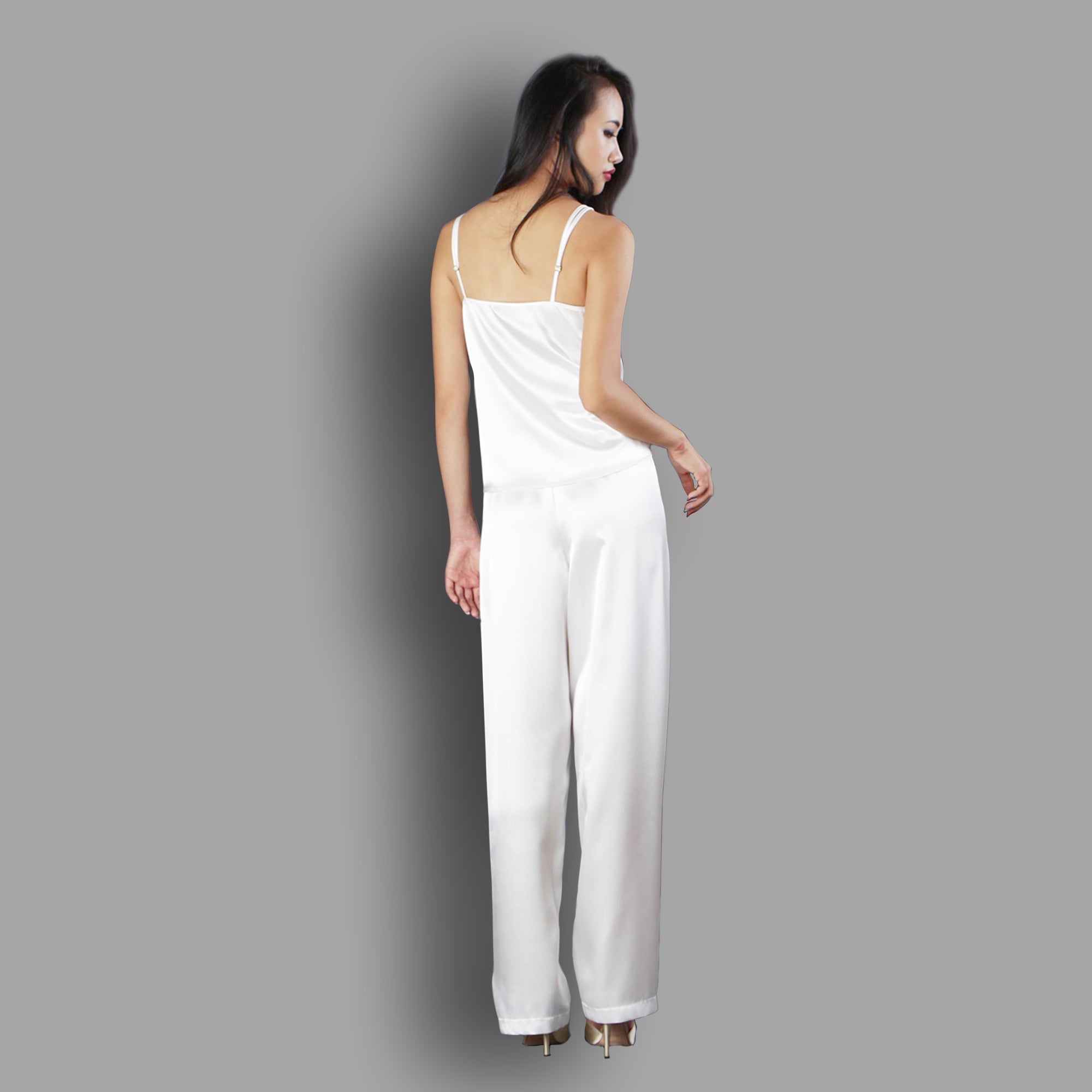 Luxury white satin pajama set bridal nightwear sleepwear loungewear handmade by Ange Dechu - Ange Déchu