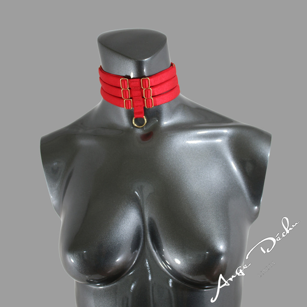 Red strappy choker sexy boudoir body harness retro dance wear club wear - Ange Déchu