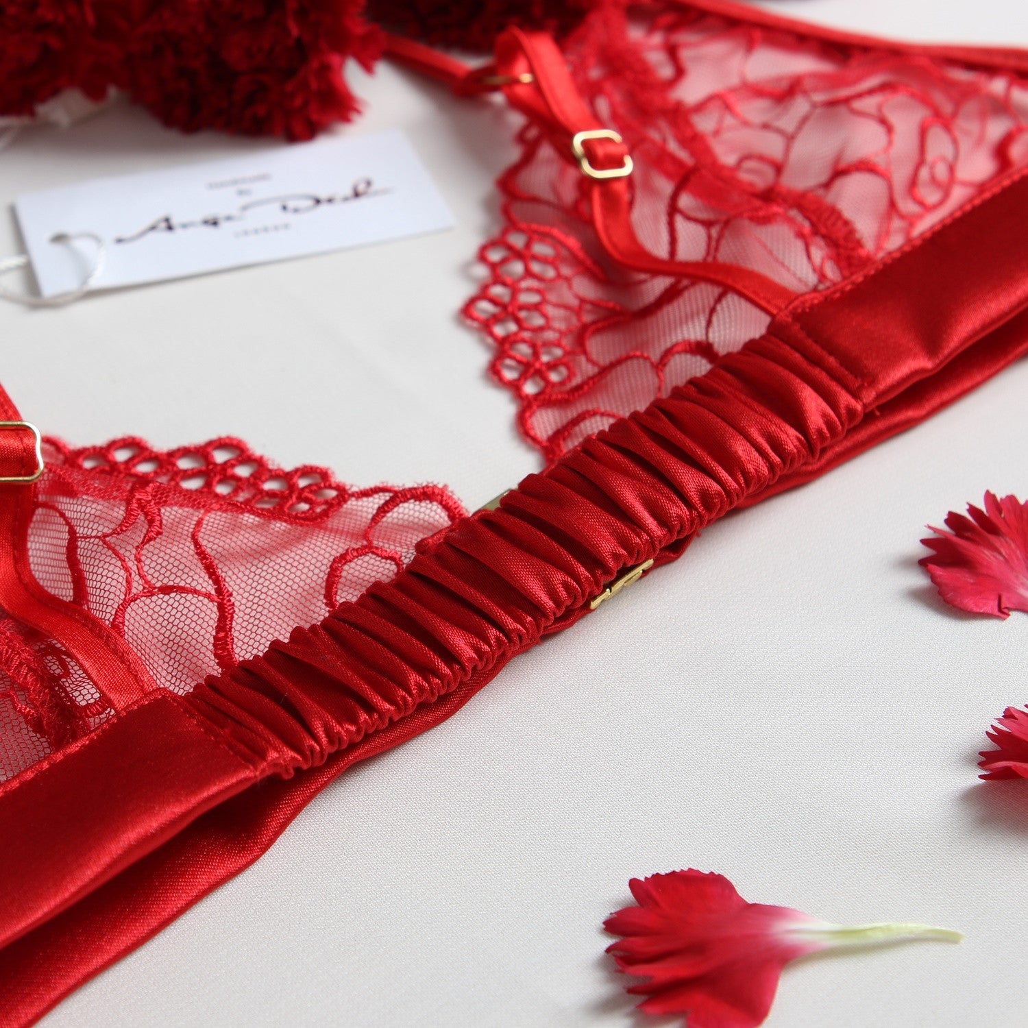 See through red lace set, bralette, panties g string and choker sheer boudoir lingerie gift for her - Ange Déchu