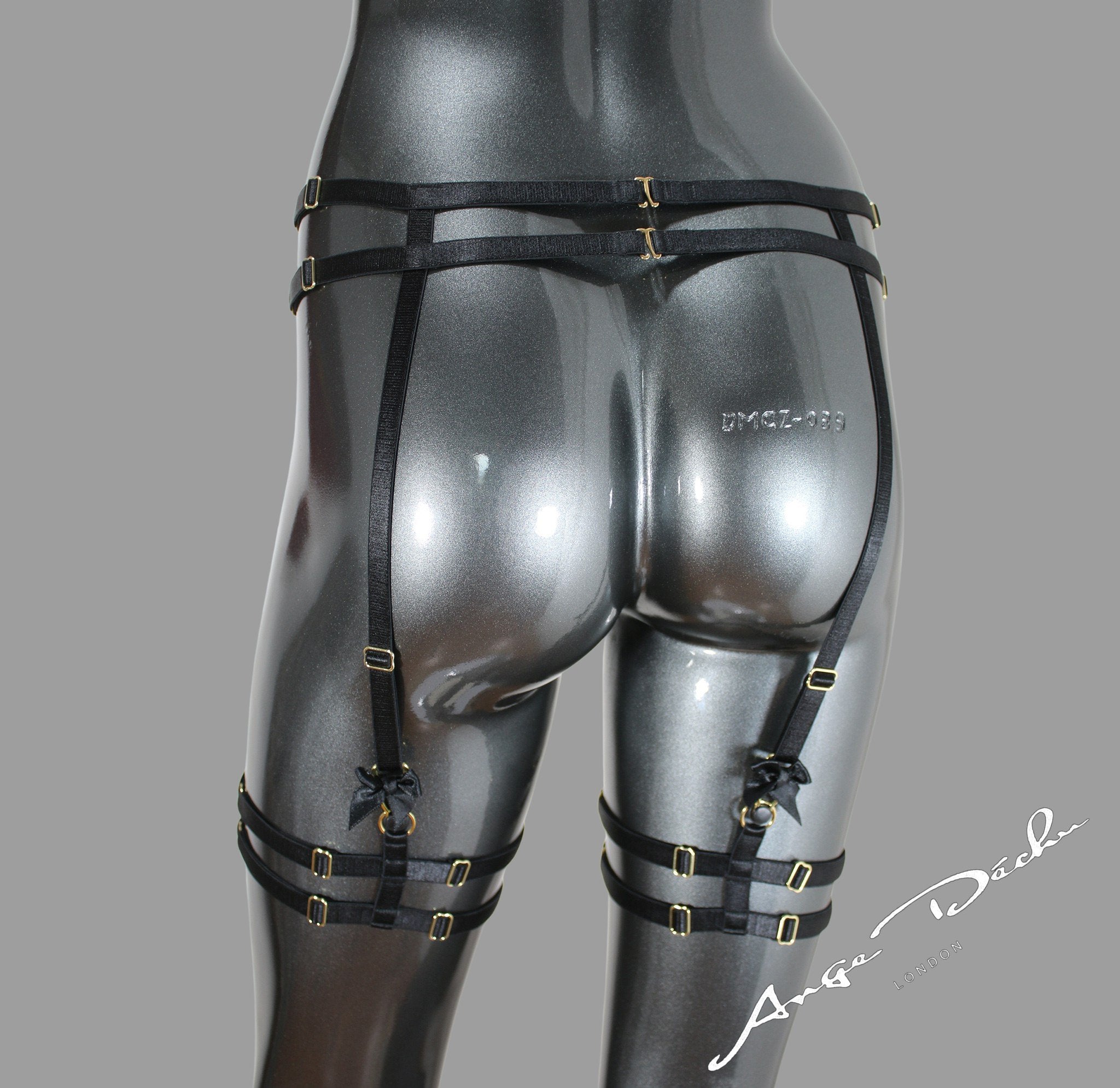 Sexy body harness set black with choker sexy lingerie garter belt harness garter and suspender boudoir gift for her - Ange Déchu