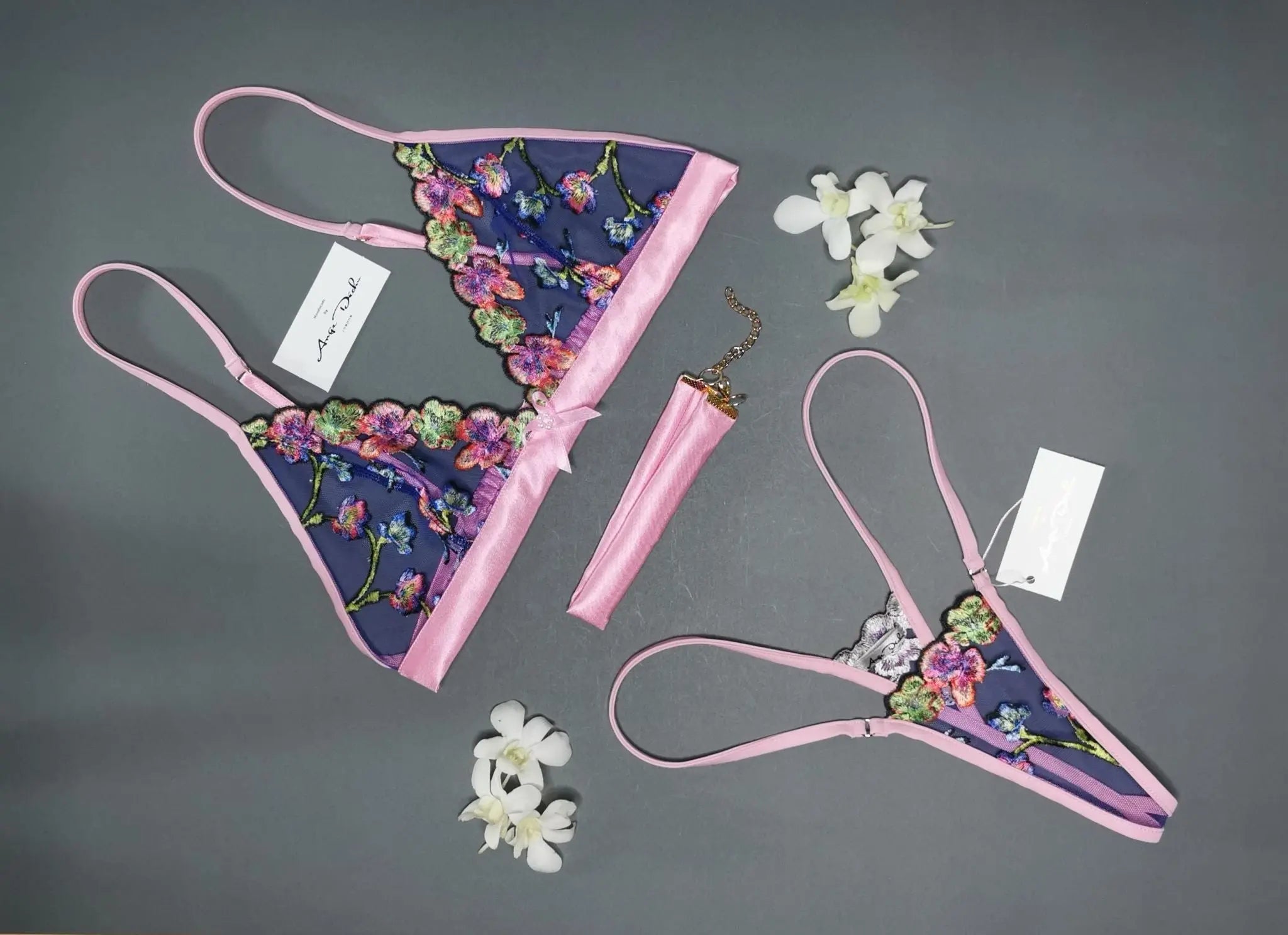 Sexy girlfriend lingerie gift set luxury pink see through hand made sheer boudoir lingerie - Ange Déchu