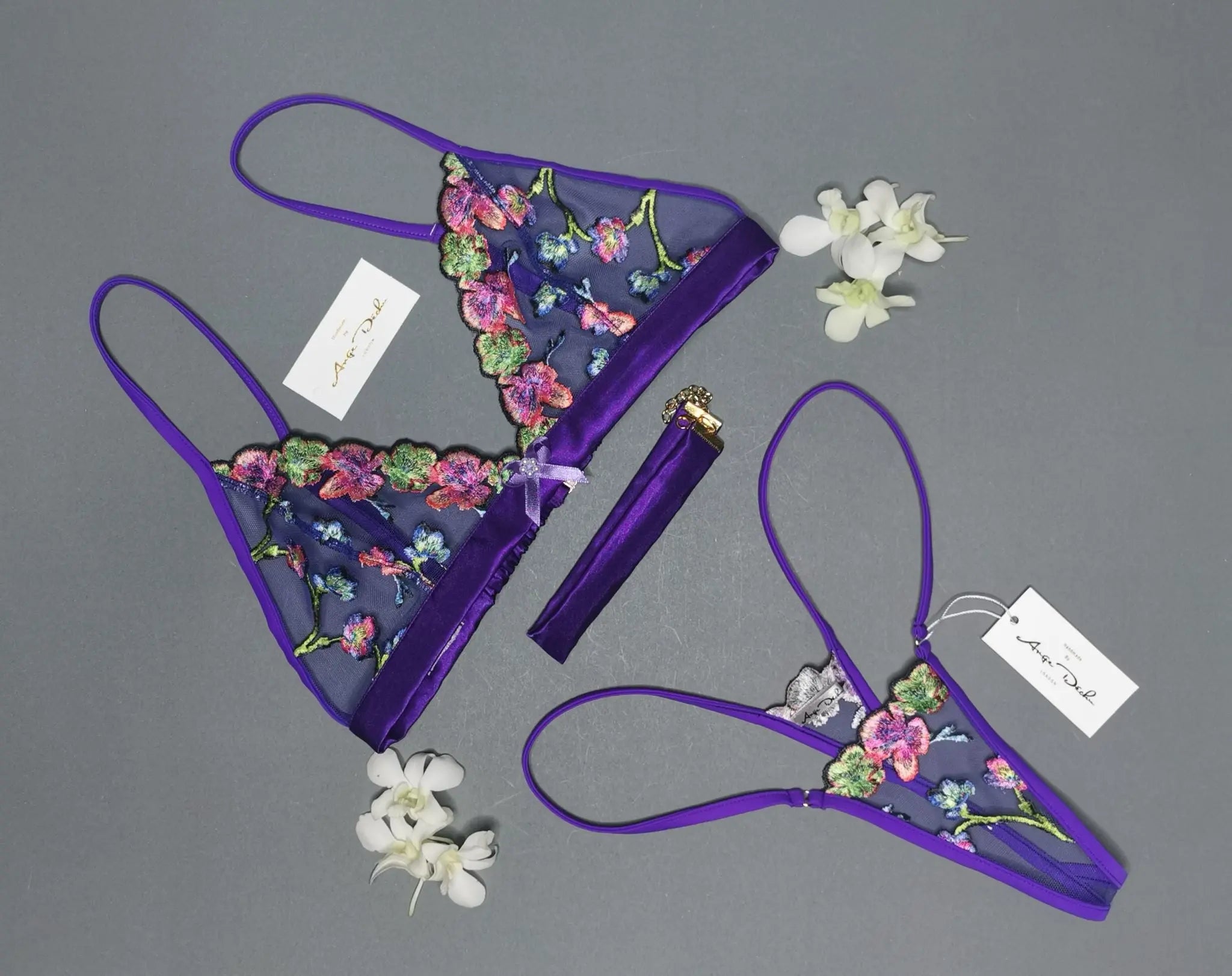 Sexy girlfriend lingerie gift set luxury purple see through hand made sheer boudoir lingerie - Ange Déchu