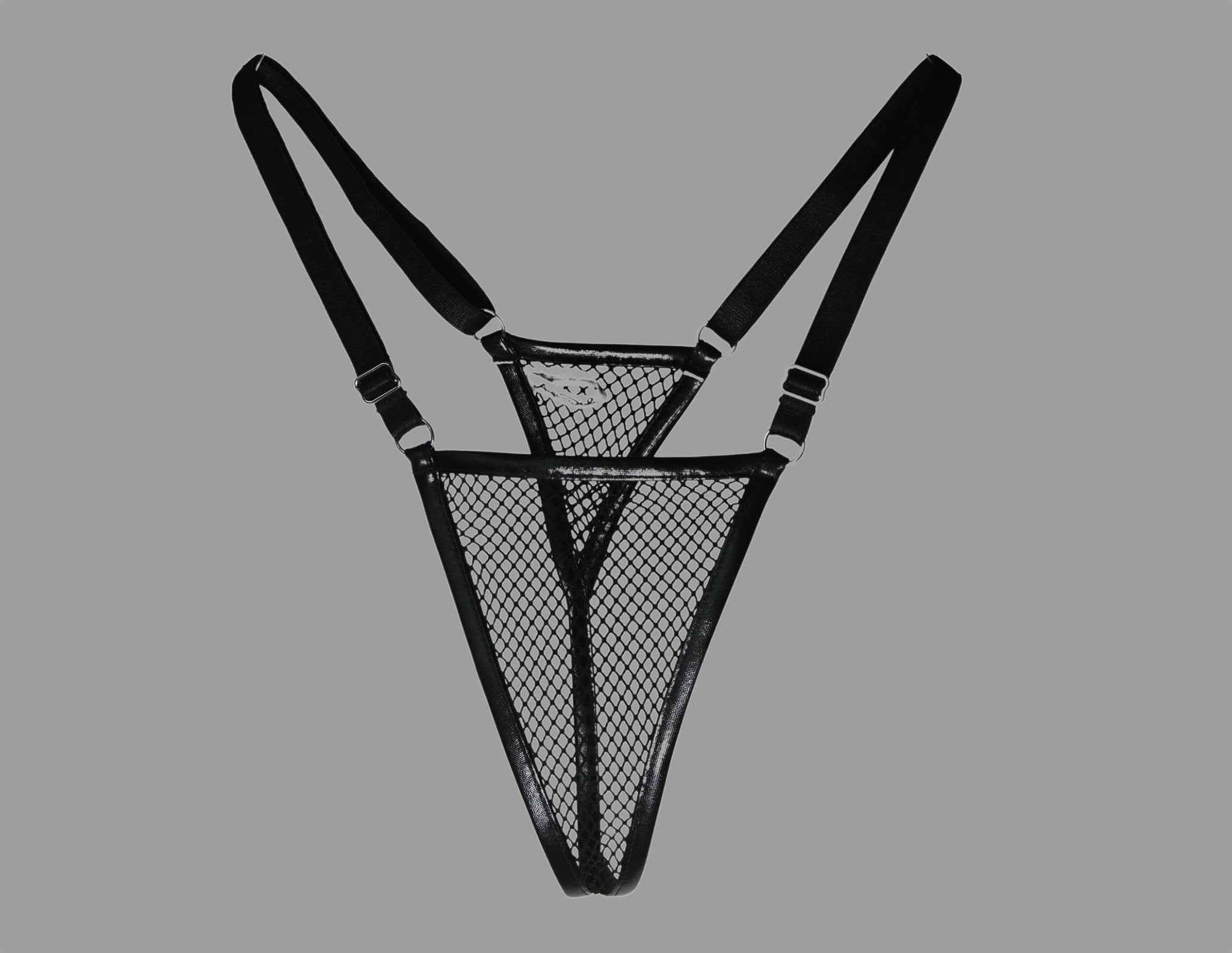 Sexy girls see through panties, fishnet lingerie g string thong in black with black trim for very sexy butt - Ange Déchu