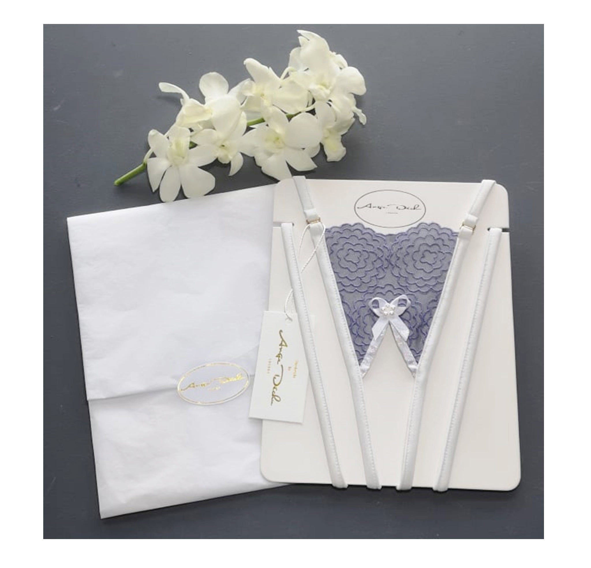 Sexy lingerie set with crotchless G string panties and bra in see through lavender lace sexy open crotch sheer boudoir lingerie - Ange Déchu