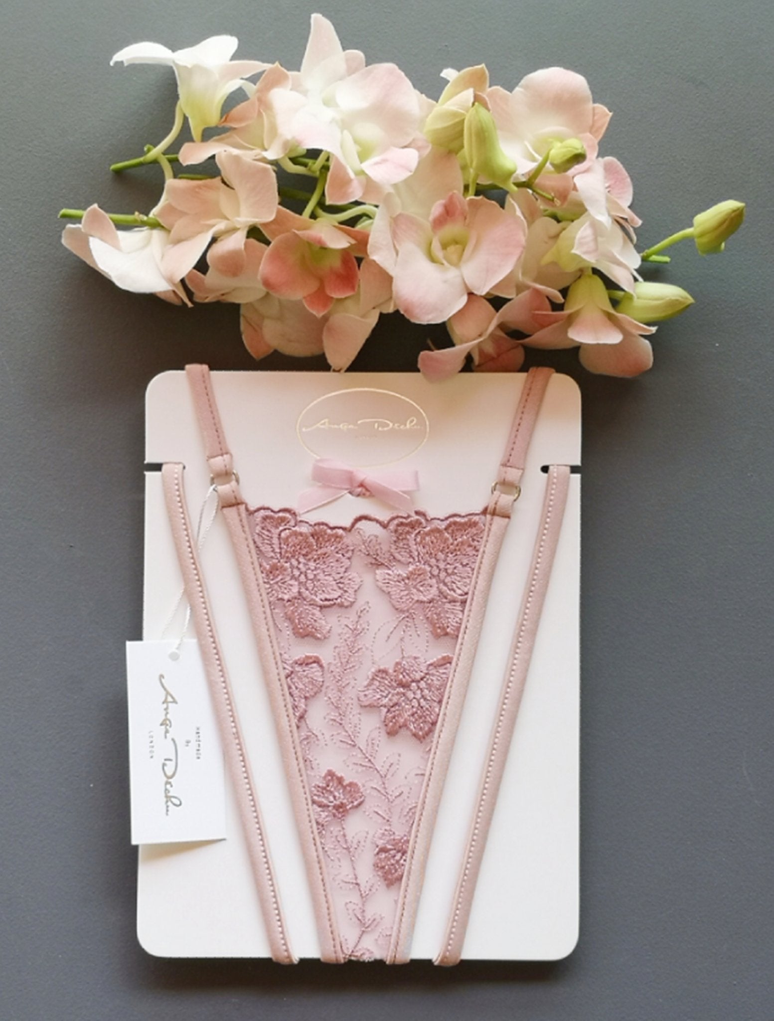 Sexy see through sheer lingerie set with bralette bra panties G string and choker in pink lace erotic boudoir and bridal gift for her - Ange Déchu