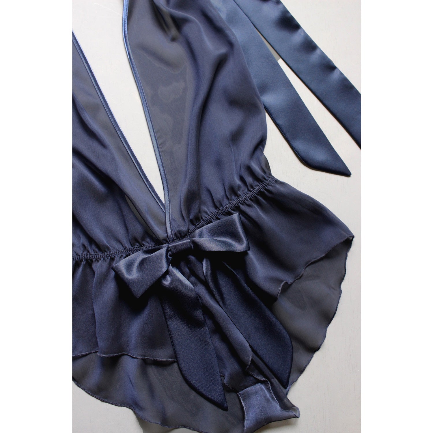 Sheer lingerie backless bridal lingerie see through blue teddy playsuit hand made by Ange Dechu - Ange Déchu