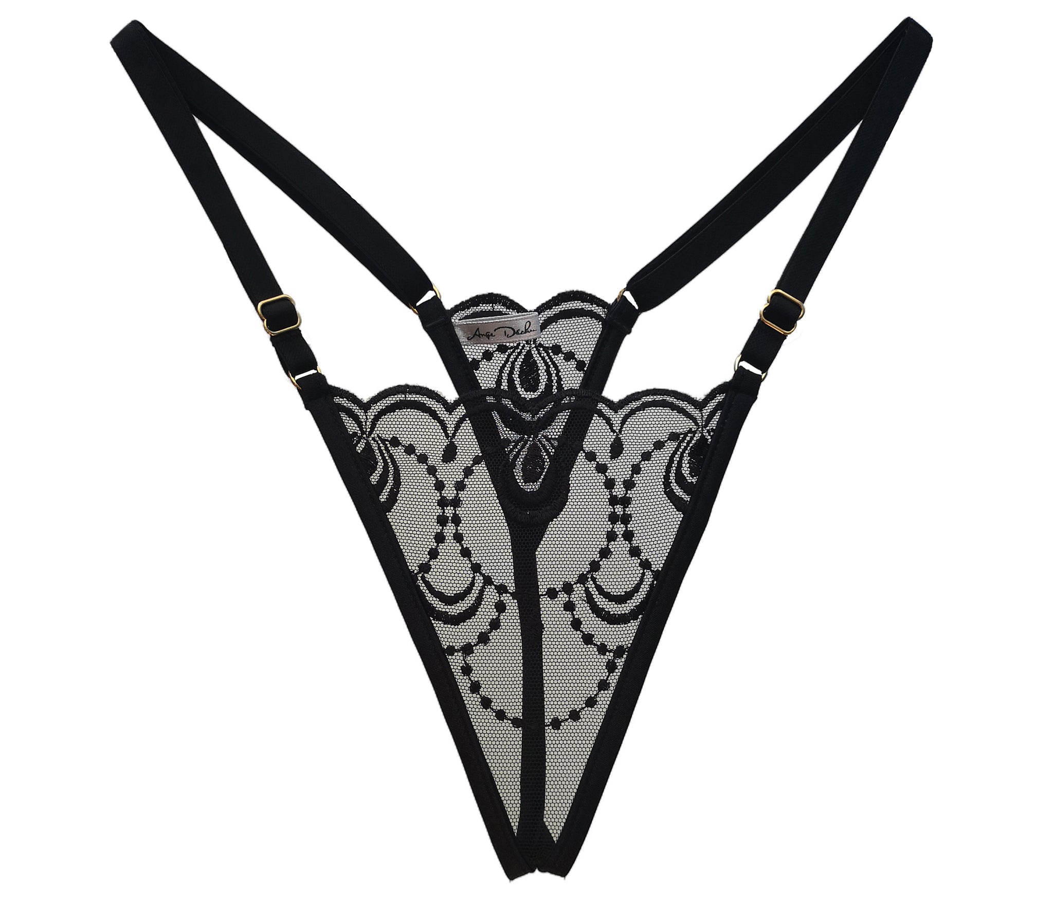 Sheer lingerie G string thong in black lace sheer panties - Ange Déchu