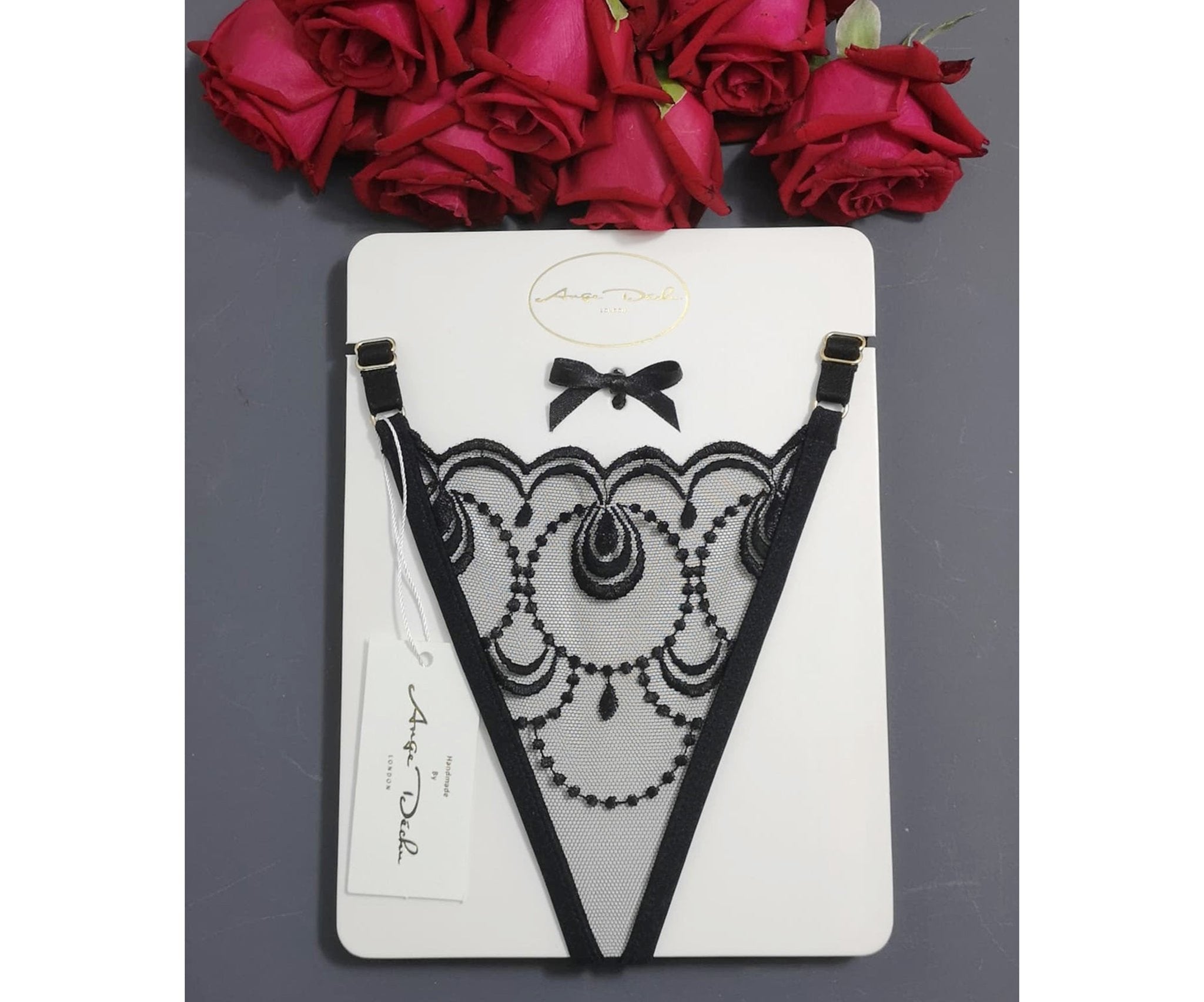 Sheer lingerie G string thong in black lace sheer panties - Ange Déchu