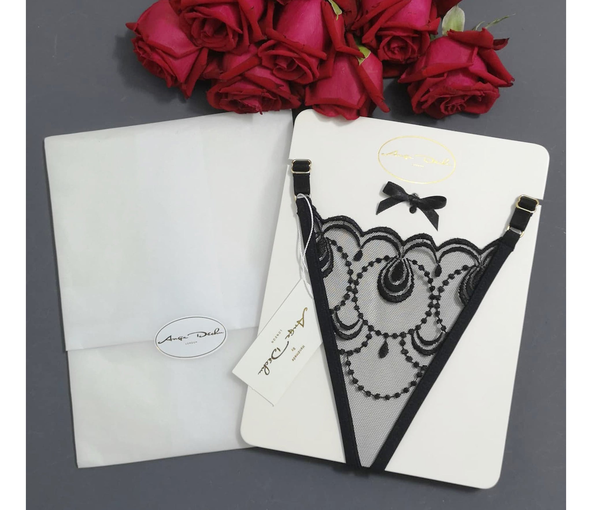 Sheer lingerie G string thong in black lace sheer panties - Ange Déchu