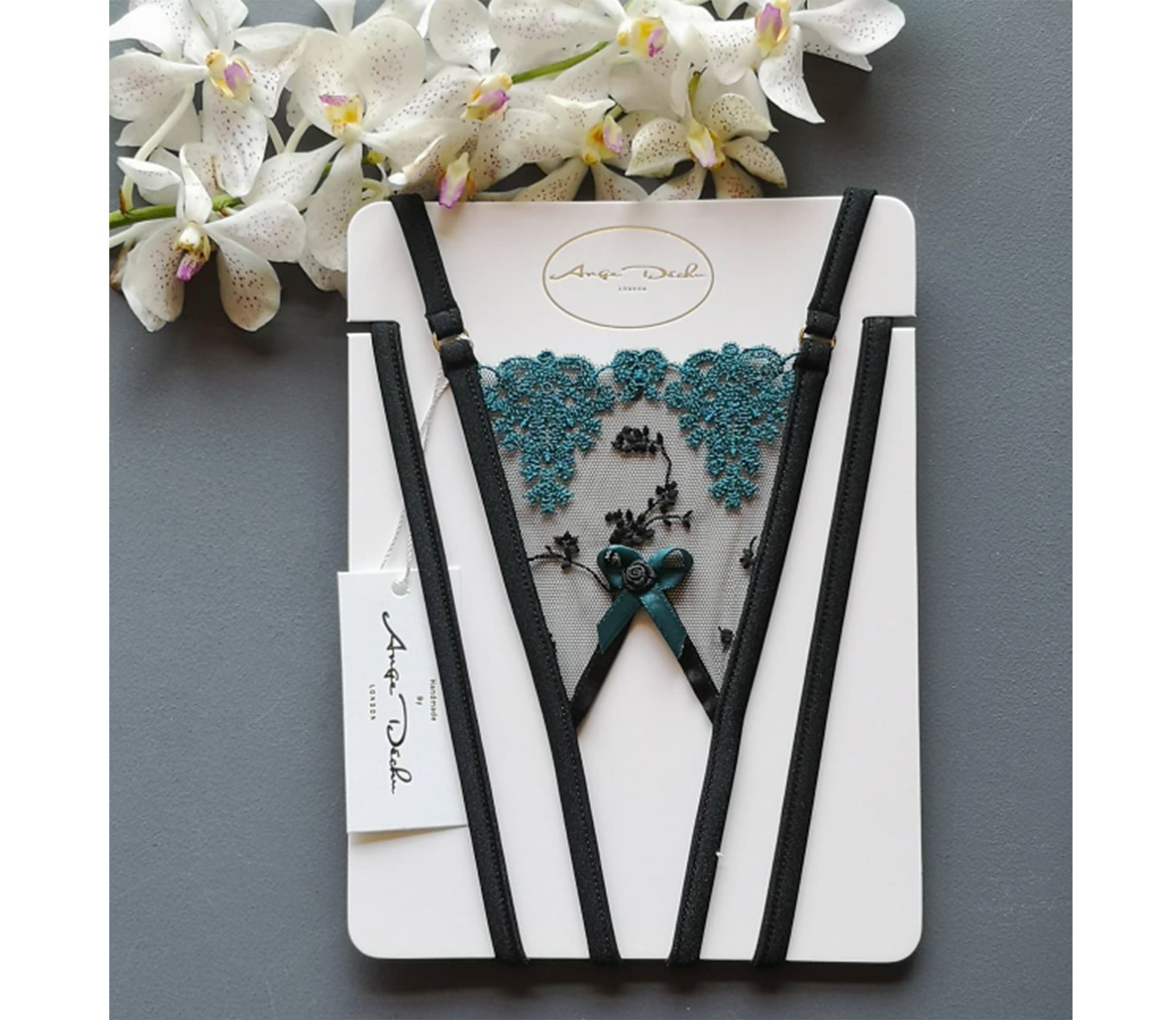 Sheer lingerie open crotch panties G string in black and turquoise see through thong in black and turquoise . - Ange Déchu