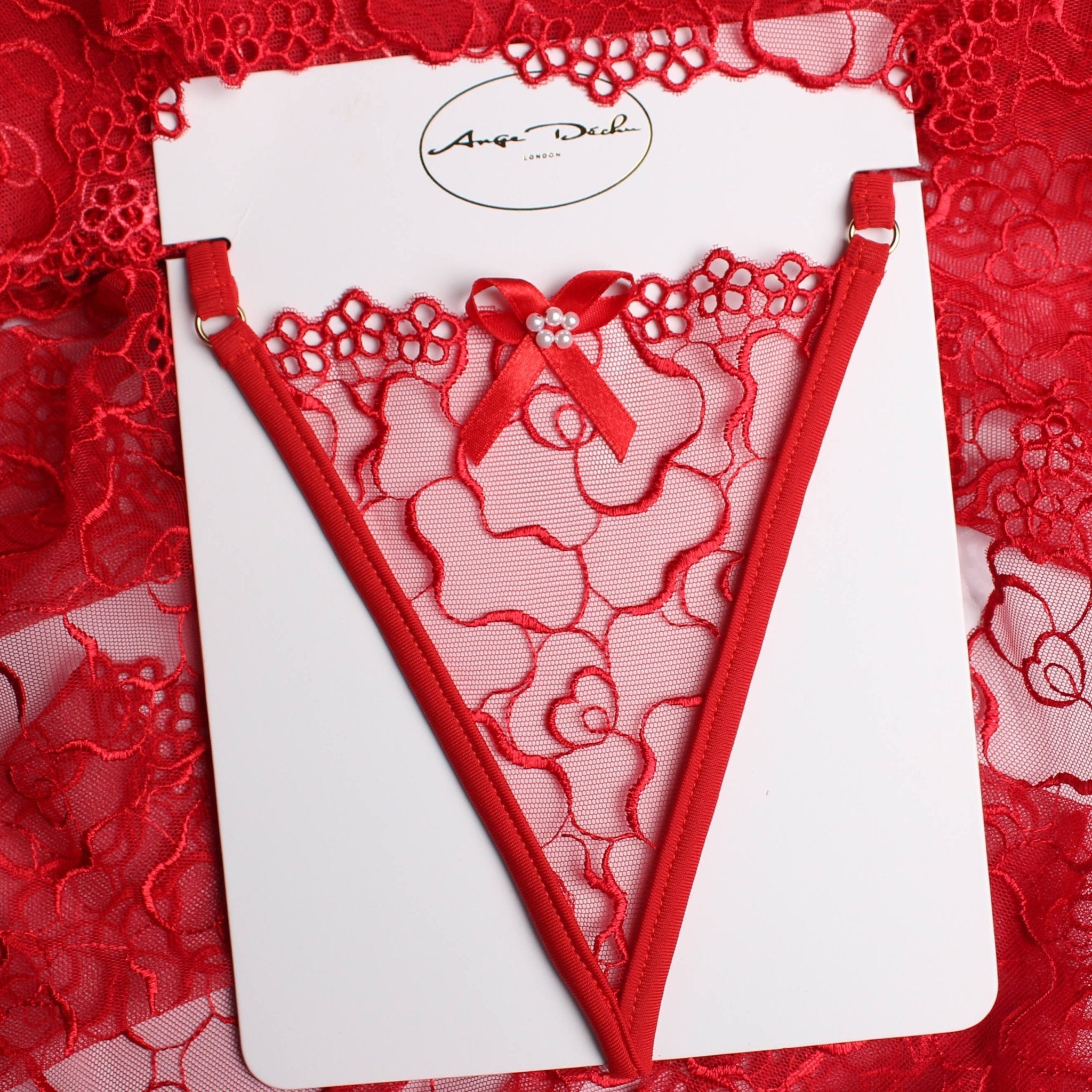 Sheer lingerie pantie G string lingerie sexy see through in red lace - Ange Déchu