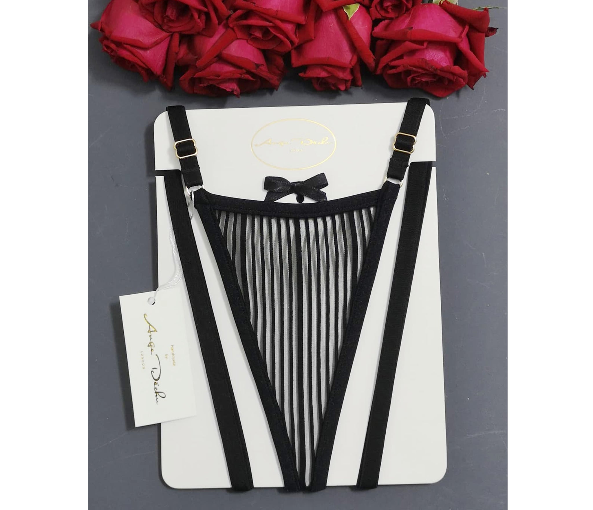 Sheer lingerie panties see through sexy black g string thong adjustable strappy lingerie hand made gift for her - Ange Déchu