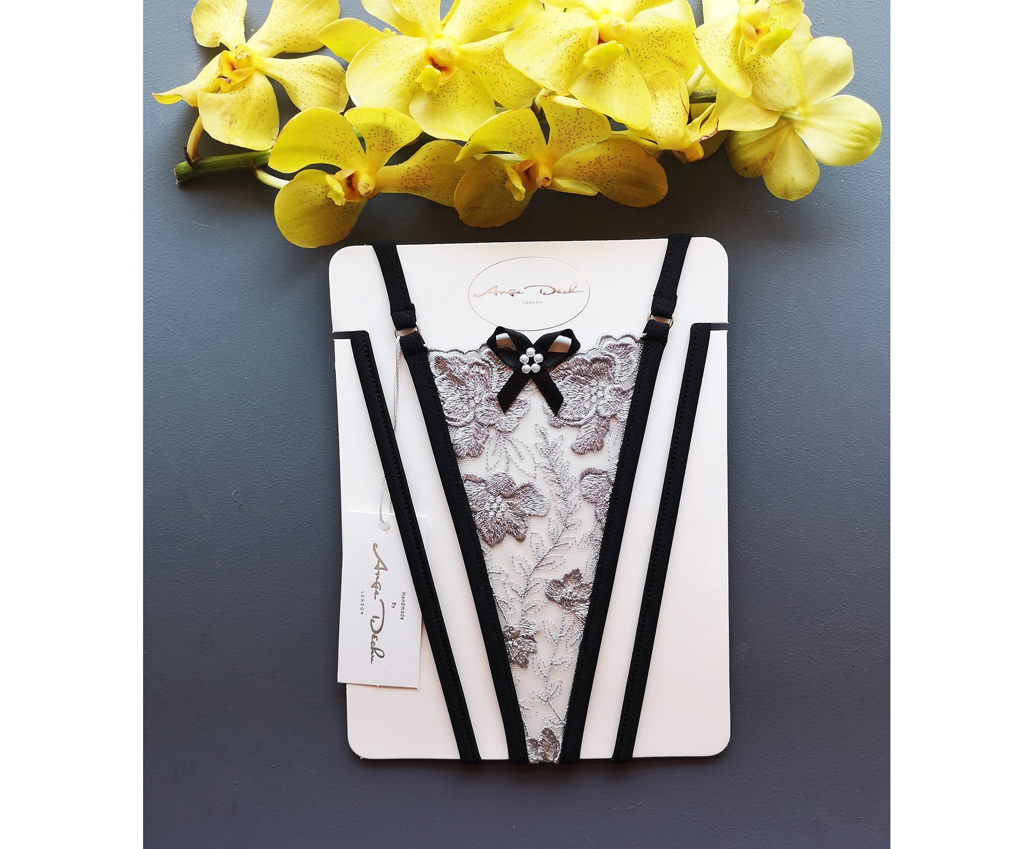 Sheer lingerie see through panties sexy gift for her boudoir thong in grey lace - Ange Déchu