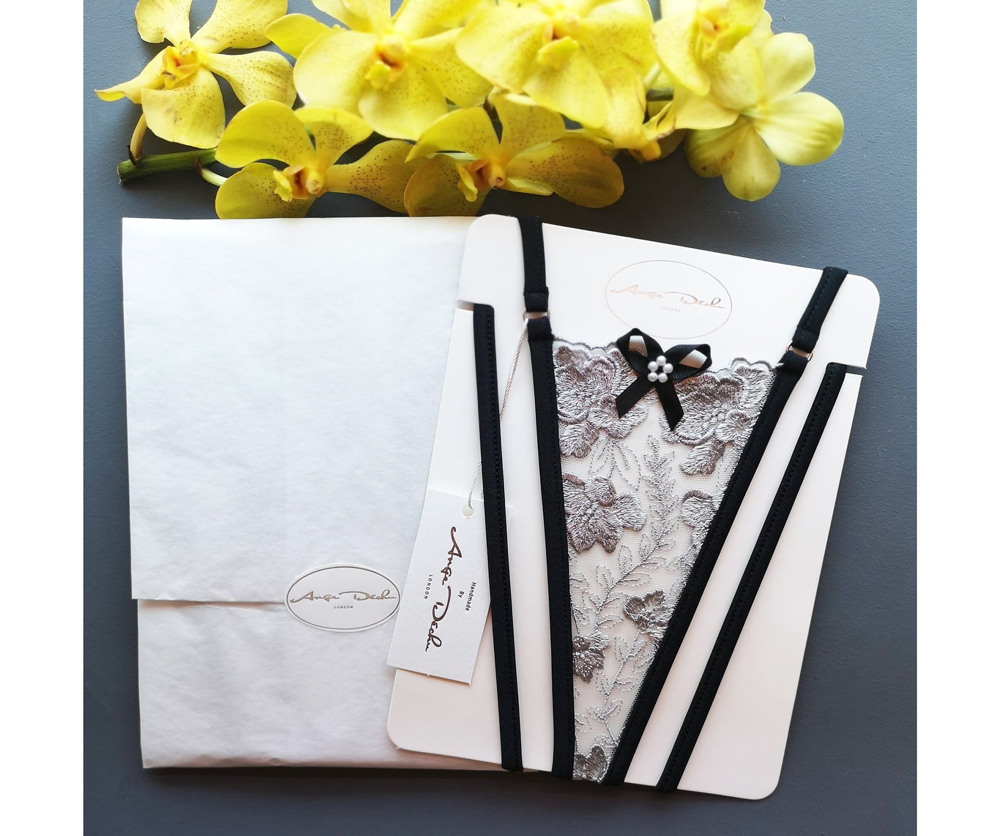 Sheer lingerie see through panties sexy gift for her boudoir thong in grey lace - Ange Déchu