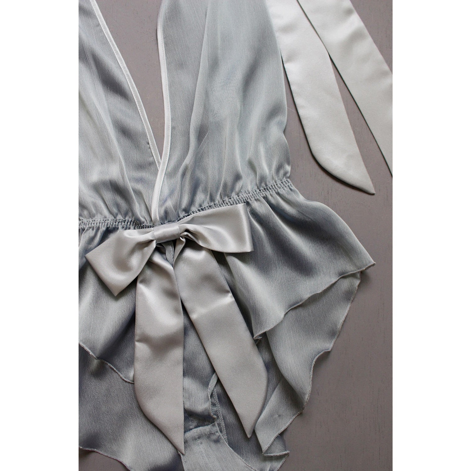 Sheer lingerie see through sexy backless light blue teddy playsuit hand made by Ange Dechu - Ange Déchu