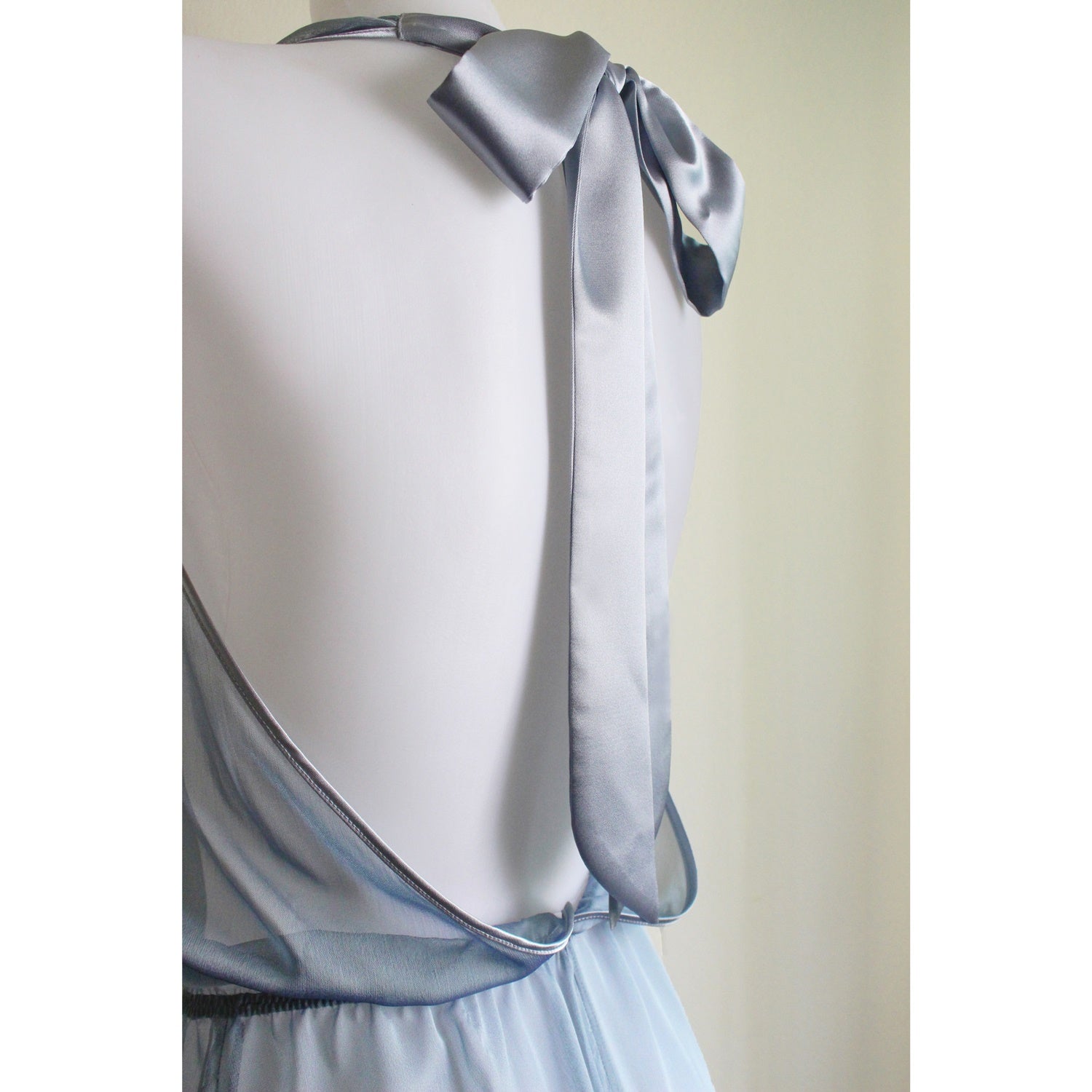 Sheer lingerie see through sexy backless light blue teddy playsuit hand made by Ange Dechu - Ange Déchu