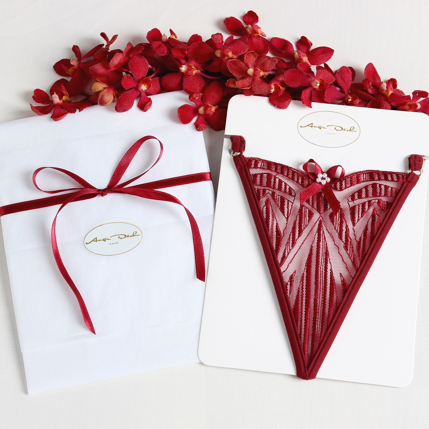 Sheer Lingerie set bralette g string /pantie/thong choker in erotic lingerie red - Ange Déchu