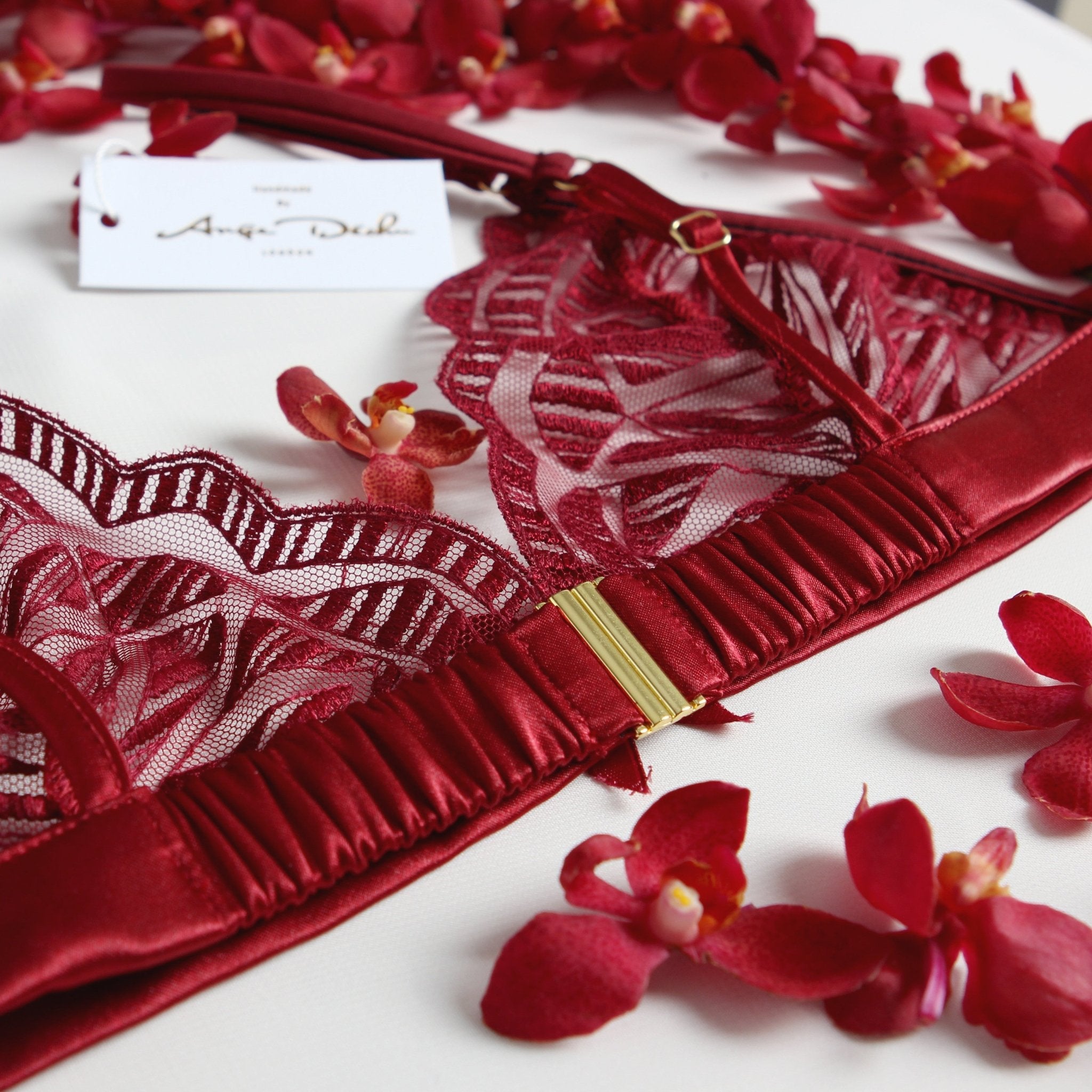 Sheer Lingerie set bralette g string /pantie/thong choker in erotic lingerie red - Ange Déchu