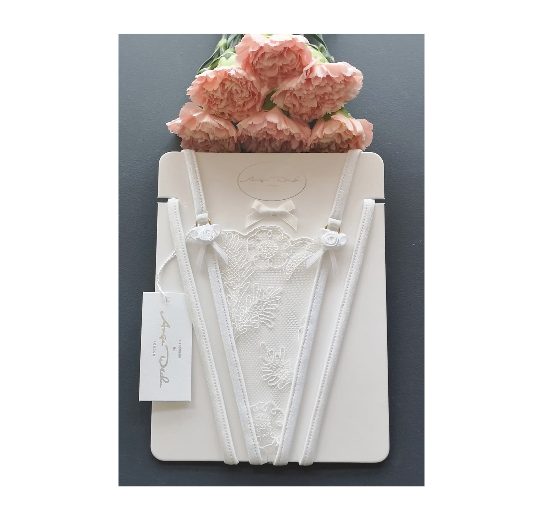 Sheer lingerie set in see through white lace sexy boudoir lingerie with choker ,G string panties and bralette bra . Bridal gift for her . - Ange Déchu