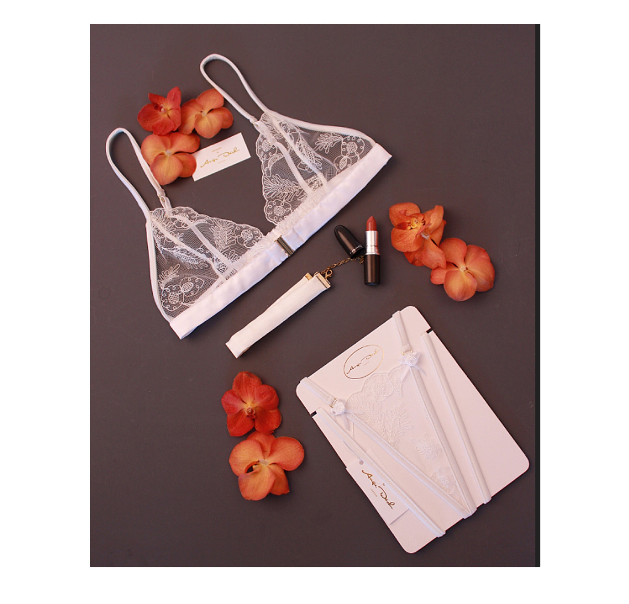 Sheer lingerie set in see through white lace sexy boudoir lingerie with choker ,G string panties and bralette bra . Bridal gift for her . - Ange Déchu