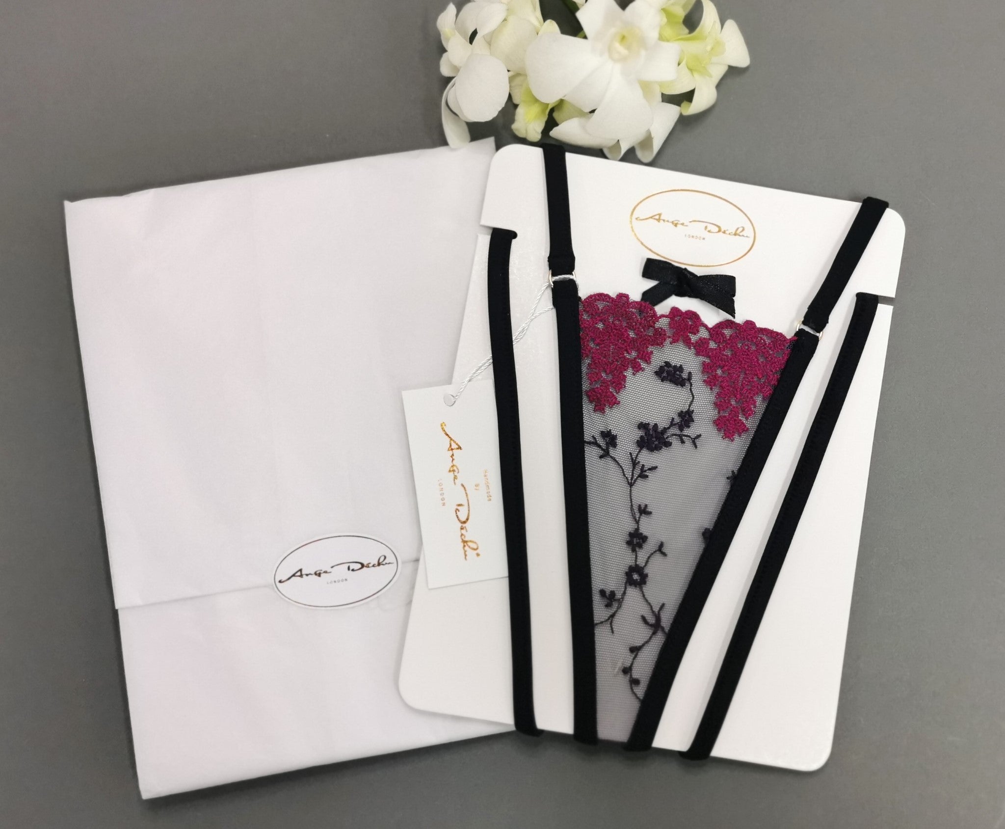 Sheer lingerie sexy G string see through boudoir panties thong in purple lace by Ange Dechu - Ange Déchu