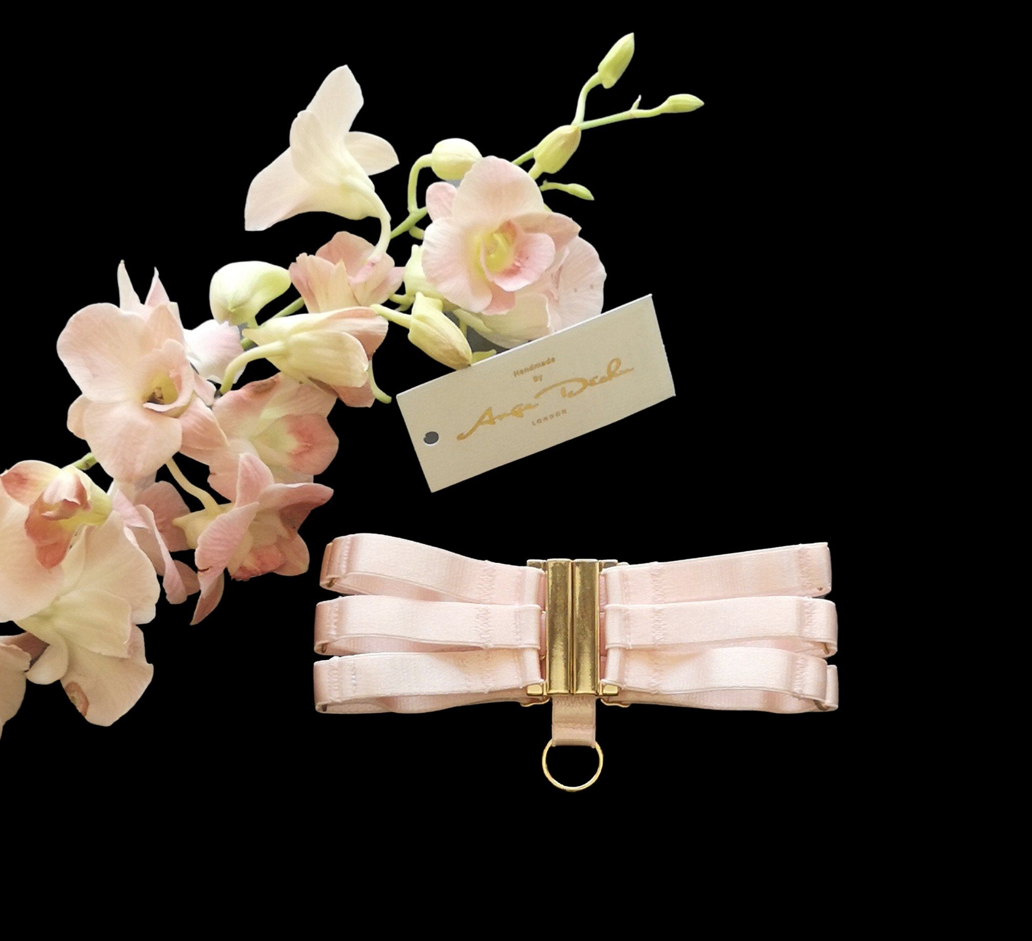 Strappy body harness lingerie 6 piece set peach body harness boudoir lingerie by Ange Dechu - Ange Déchu