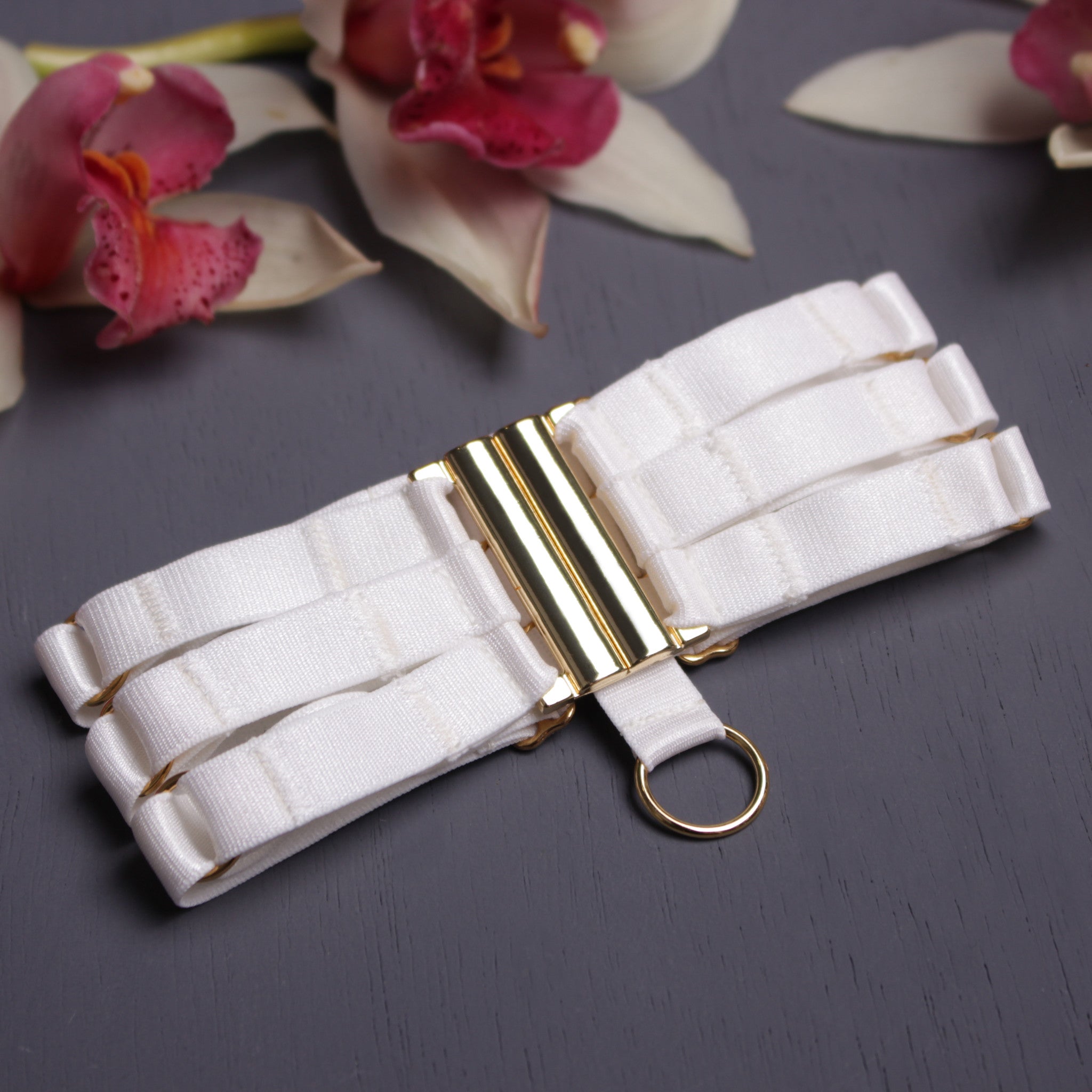 Strappy body harness lingerie set white lingerie suspender harness cage bra by Ange Dechu - Ange Déchu