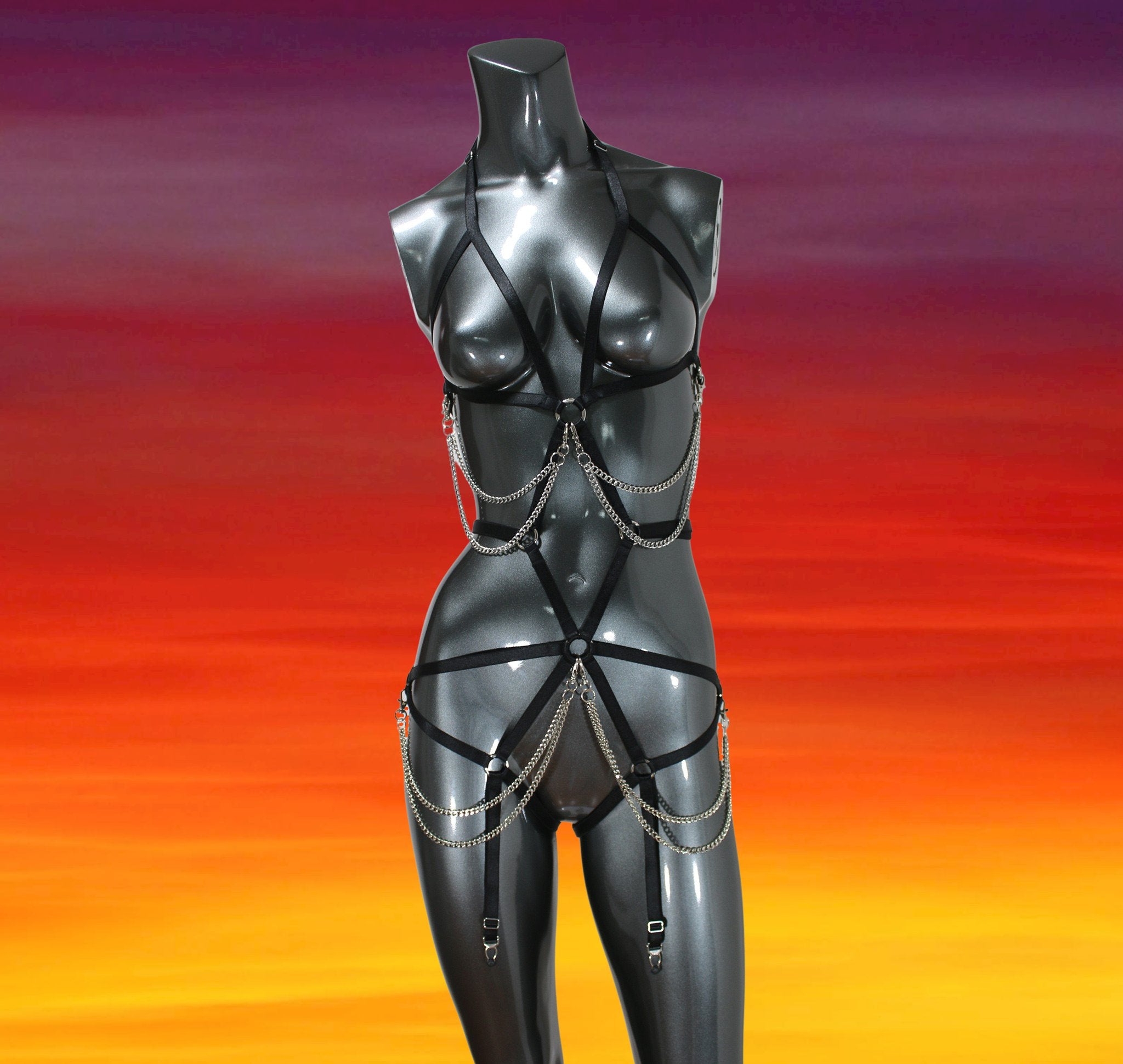 Strappy body harness with chains showgirl lingerie By Ange Dechu - Ange Déchu