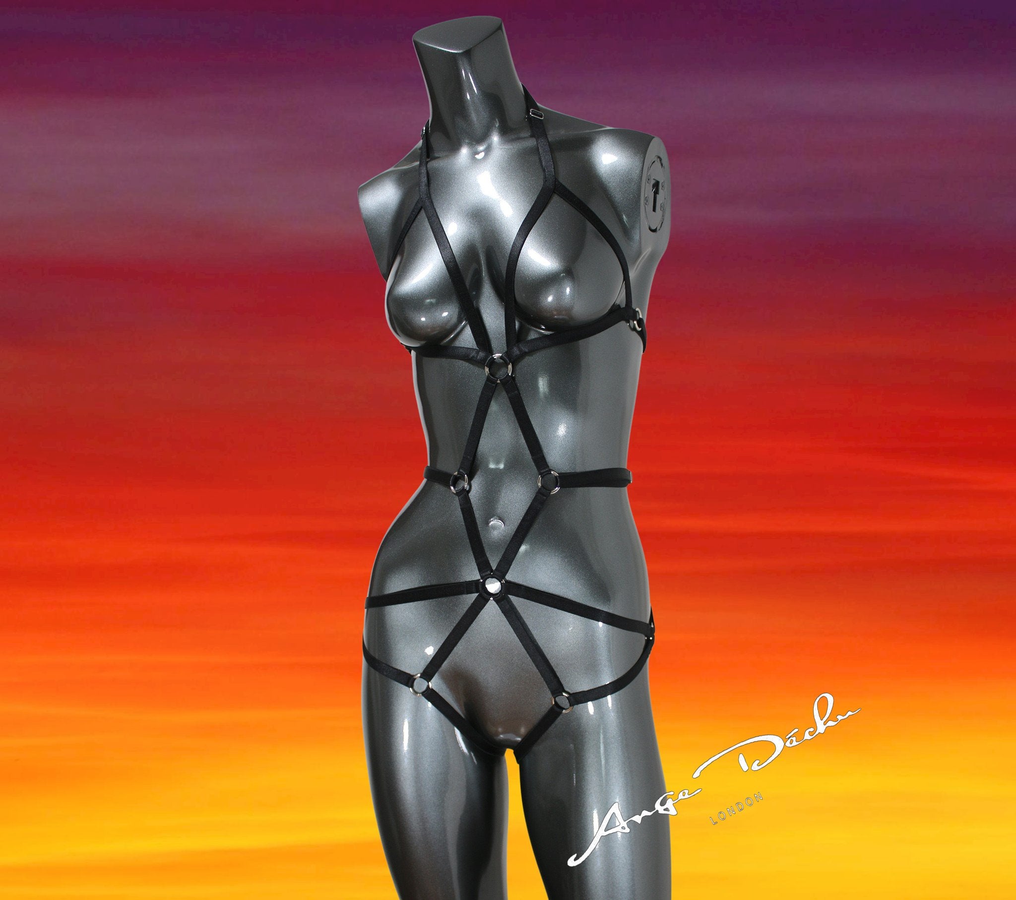 Strappy body harness with chains showgirl lingerie By Ange Dechu - Ange Déchu