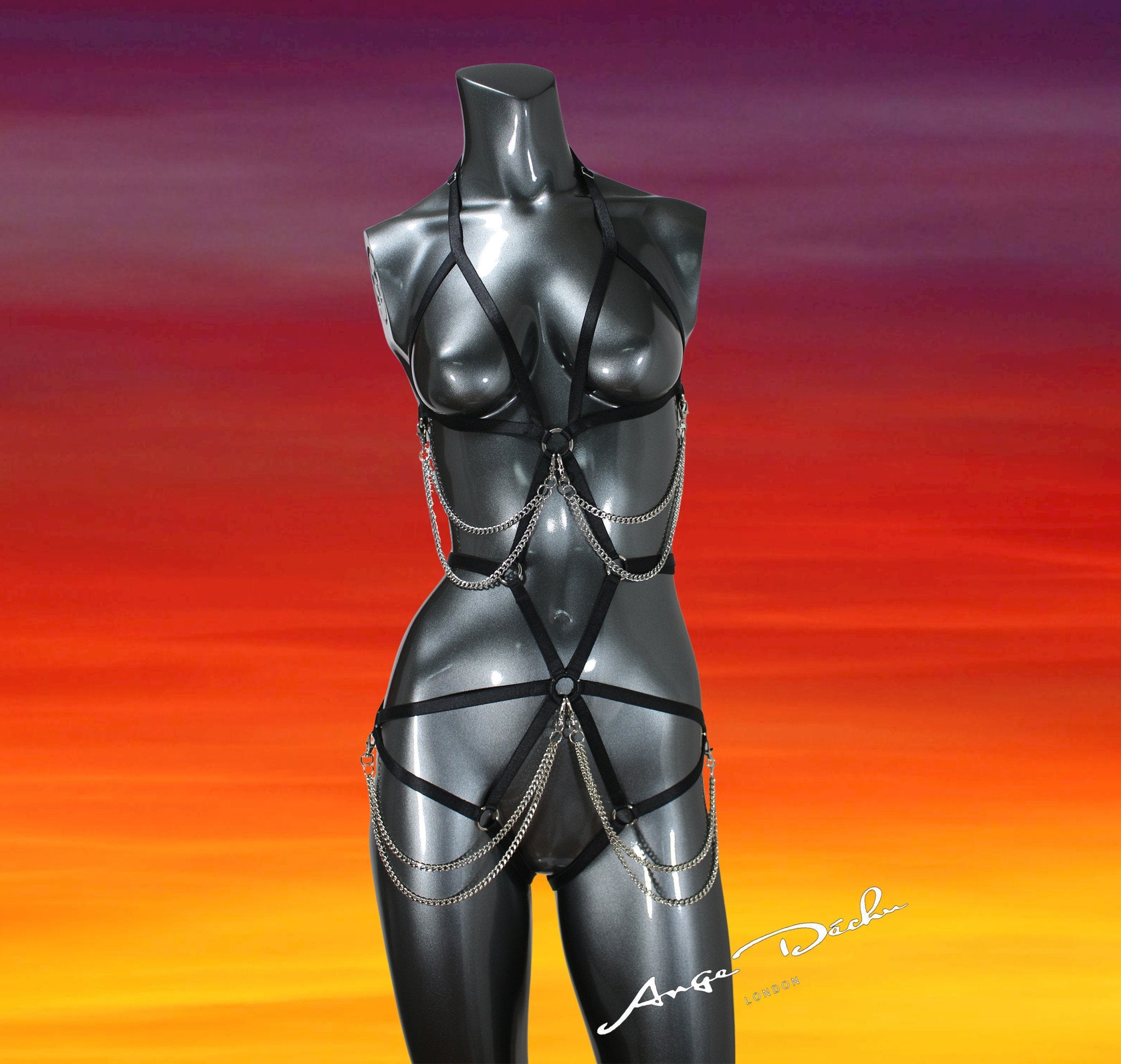 Strappy body harness with chains showgirl lingerie By Ange Dechu - Ange Déchu