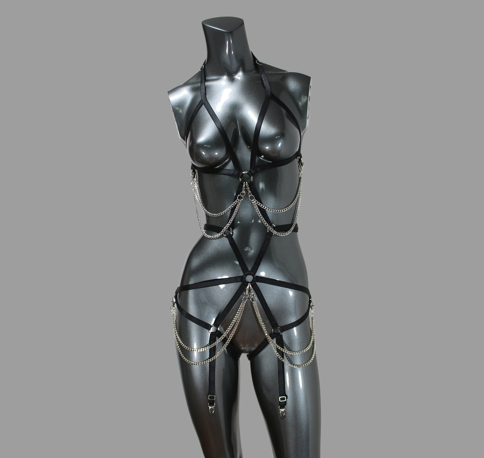 Strappy body harness with chains showgirl lingerie By Ange Dechu - Ange Déchu