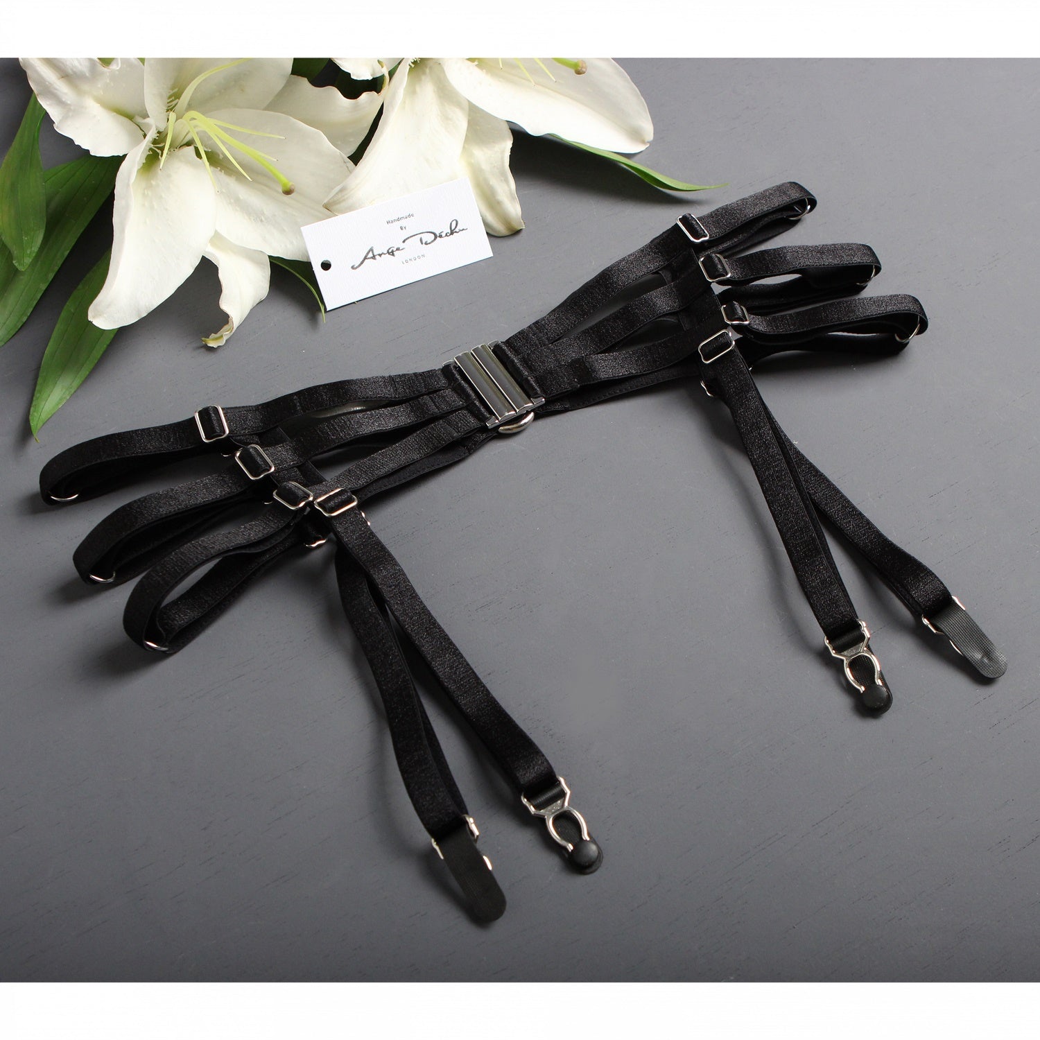 Black suspender belt sexy lingerie strappy suspender belt harness waist belt dancewear outfit by Ange Dechu - Ange Déchu