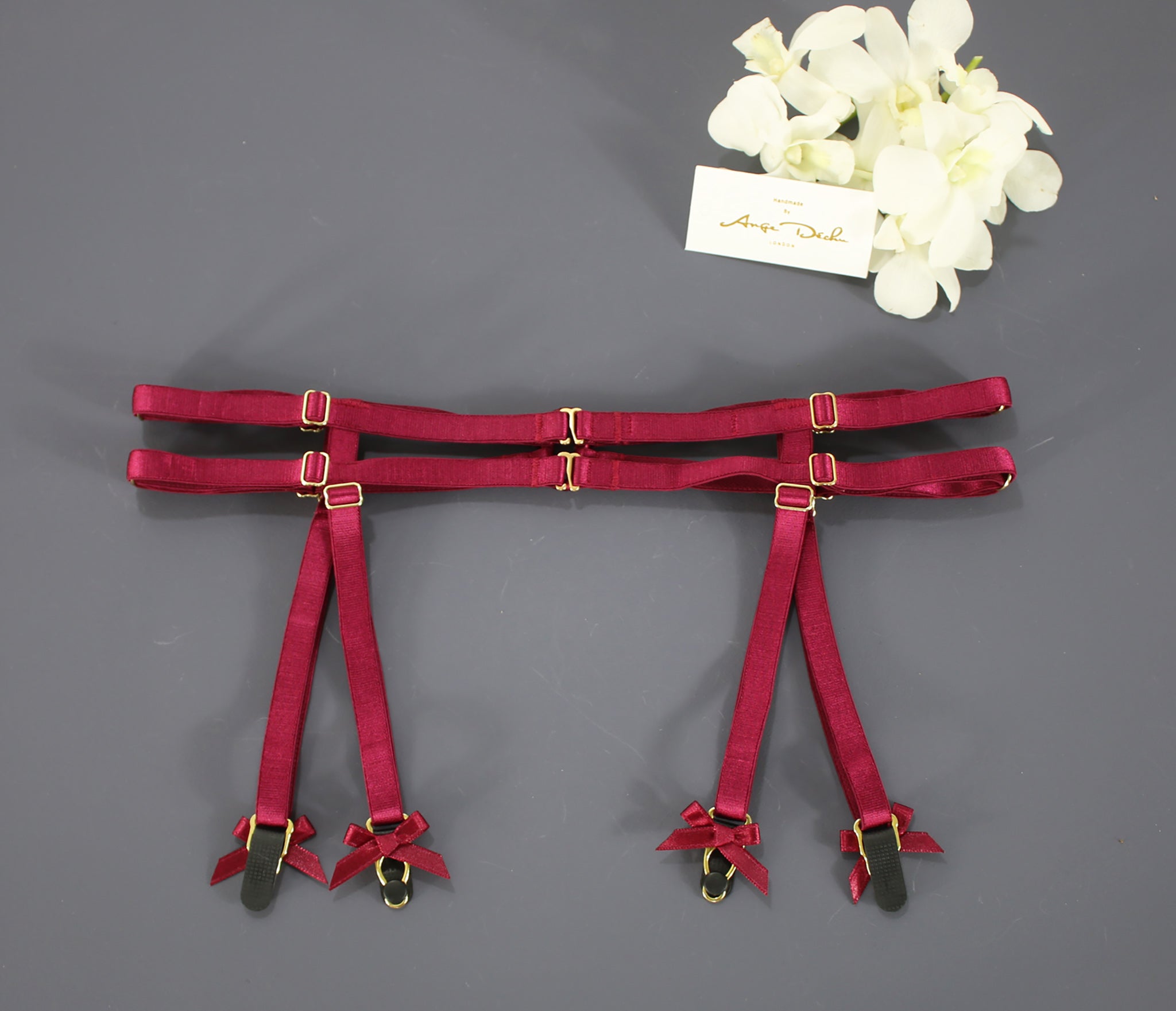 Body harness set in red with choker sexy garter belt harness garter and suspender boudoir gift for her - Ange Déchu