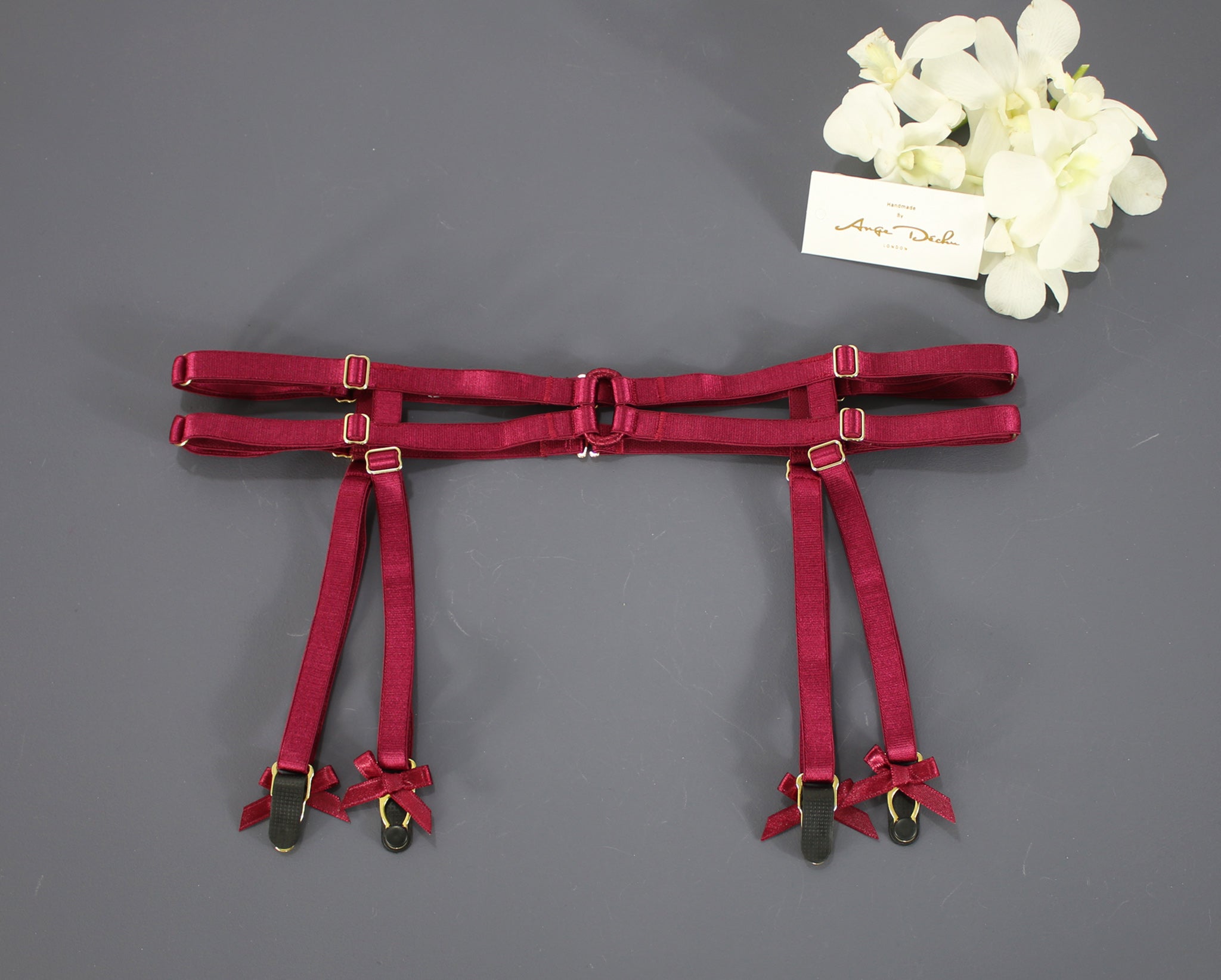 Body harness set in red with choker sexy garter belt harness garter and suspender boudoir gift for her - Ange Déchu