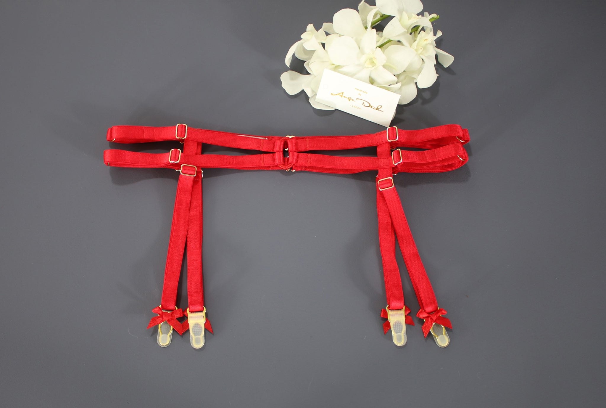 Body harness set in red with choker sexy lingerie bridal garter belt harness garter and suspender boudoir gift for her - Ange Déchu