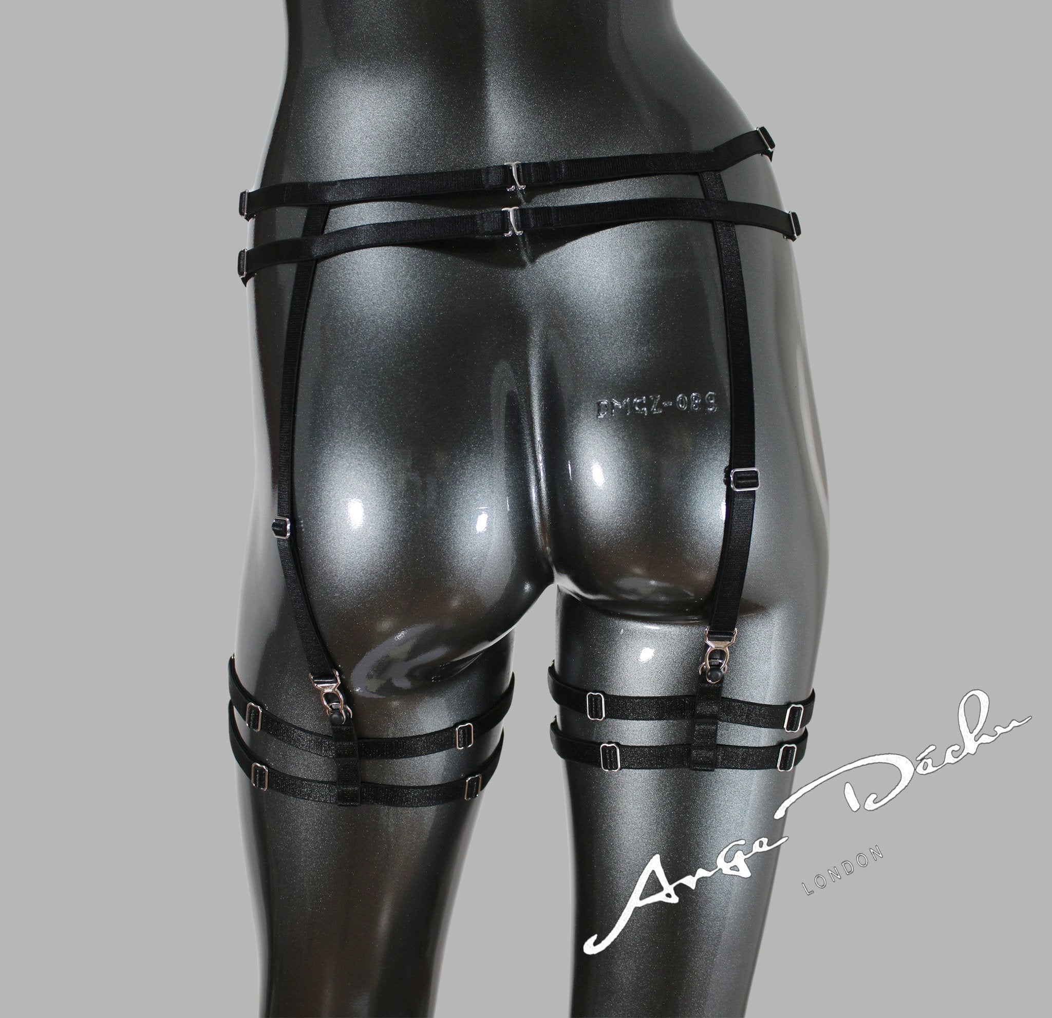 Goth body harness set black choker collar lingerie sexy punk harness garter belt suspender for boudoir - Ange Déchu