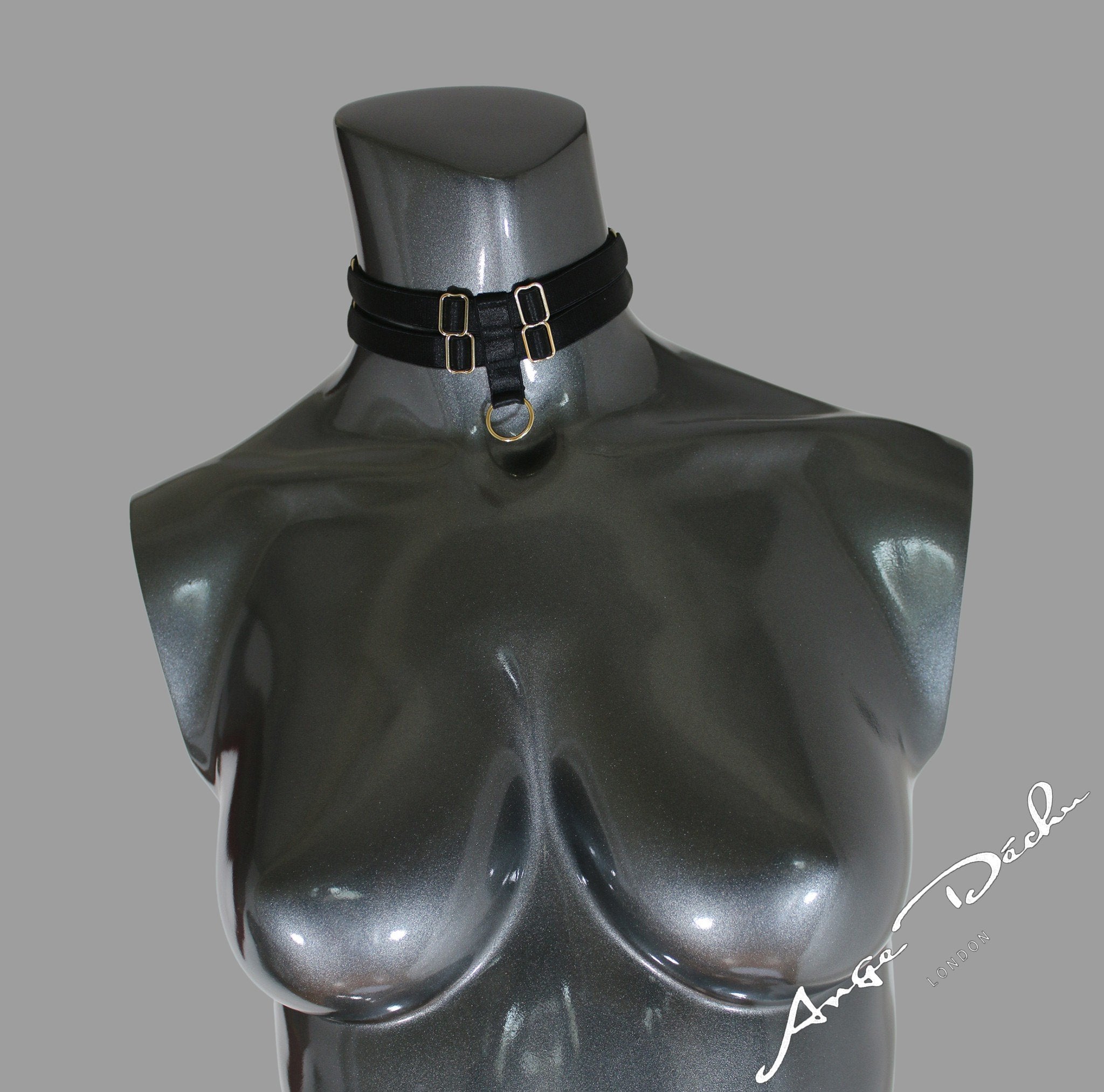 Goth body harness set black choker collar lingerie sexy punk harness garter belt suspender for boudoir - Ange Déchu