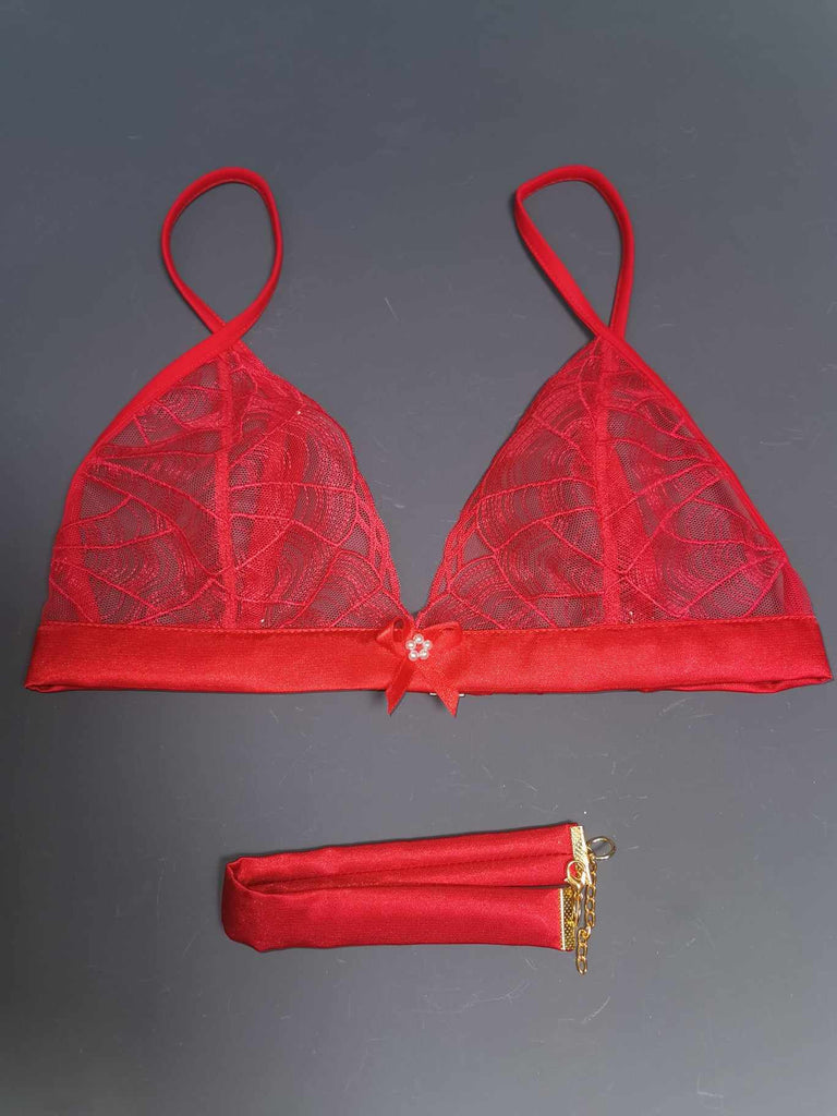 See through red lace bralette and choker sheer boudoir lingerie gift for her - Ange Déchu