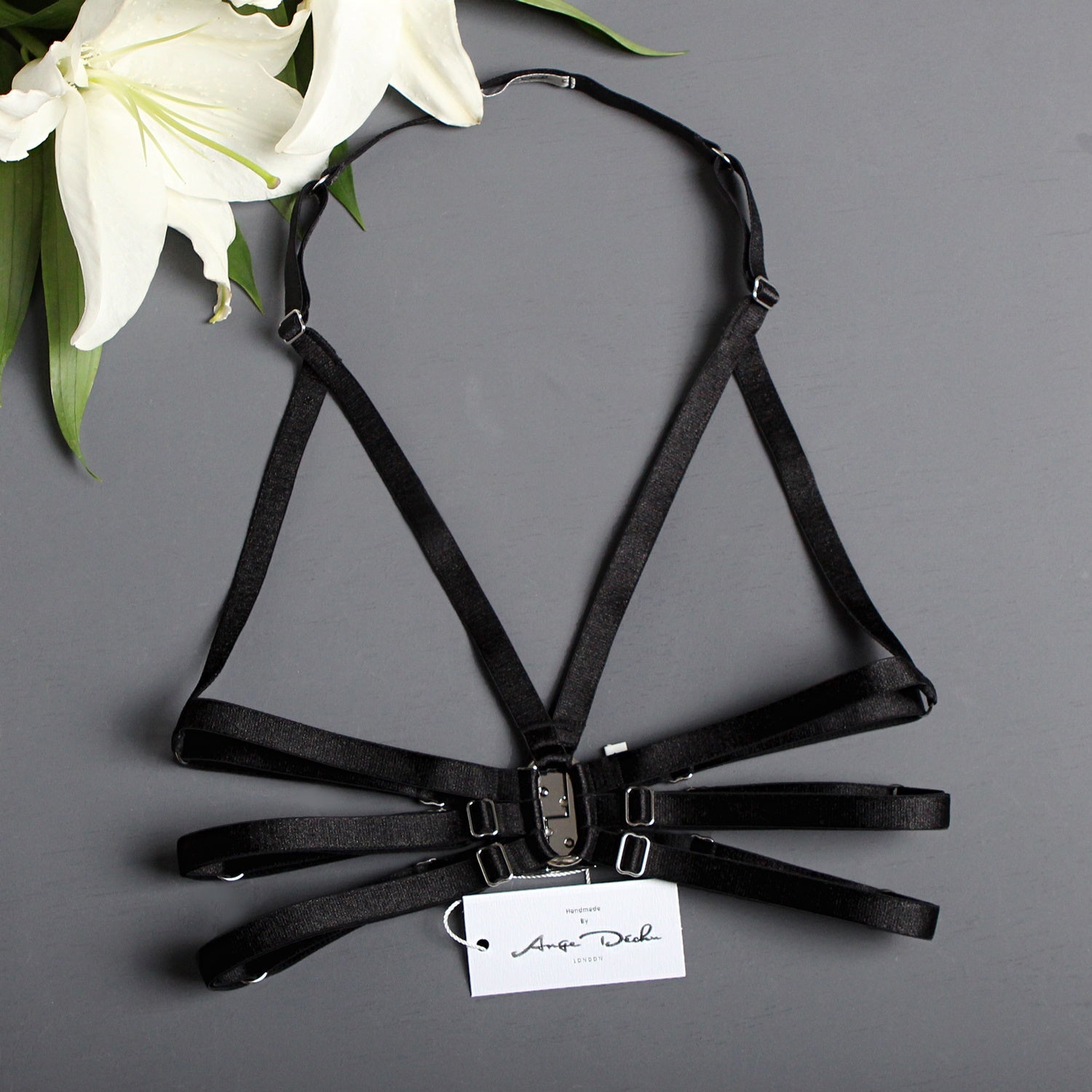 Sexy black strappy harness bra harness cage bra dancewear clubwear goth outfit by Ange Dechu - Ange Déchu